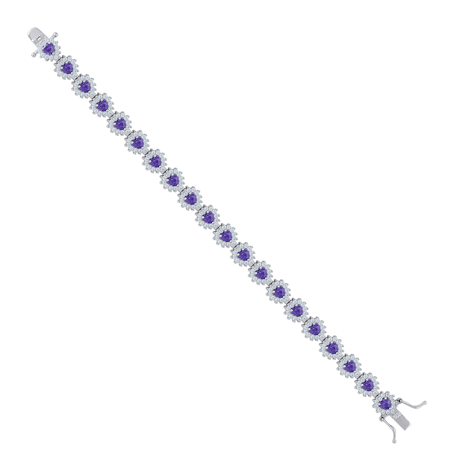 Sterling Silver Womens Cubic-Zirconia Heart Link Fashion Bracelet