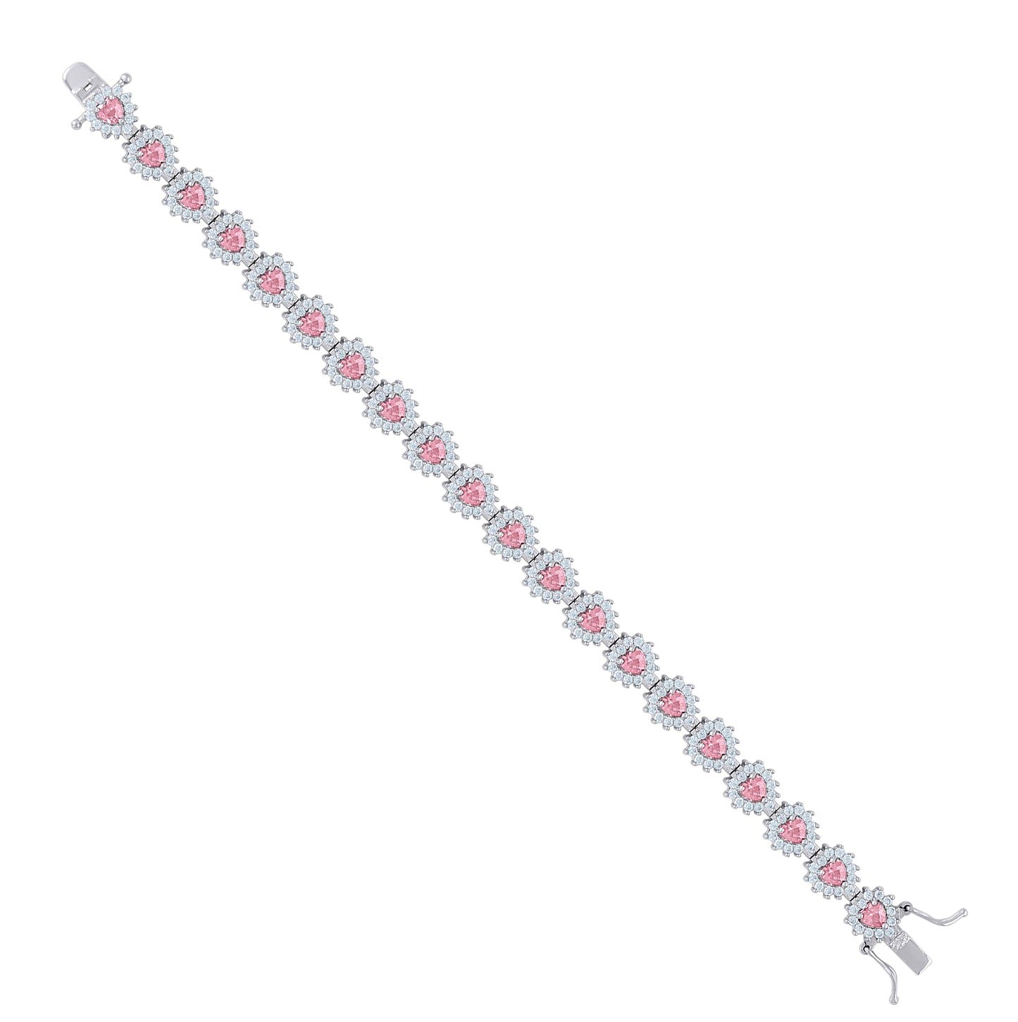 Sterling Silver Womens Cubic-Zirconia Heart Link Fashion Bracelet