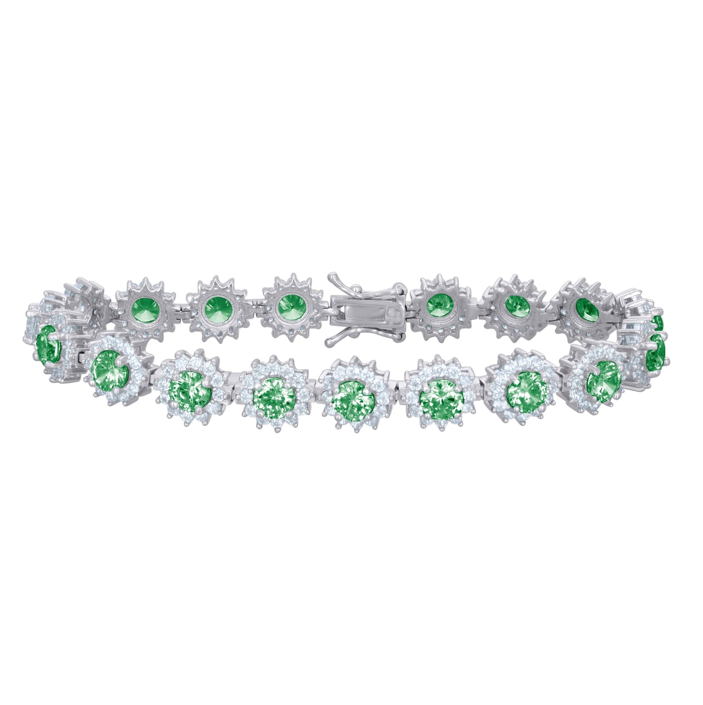 Sterling Silver Womens Cubic-Zirconia Heart Link Fashion Bracelet