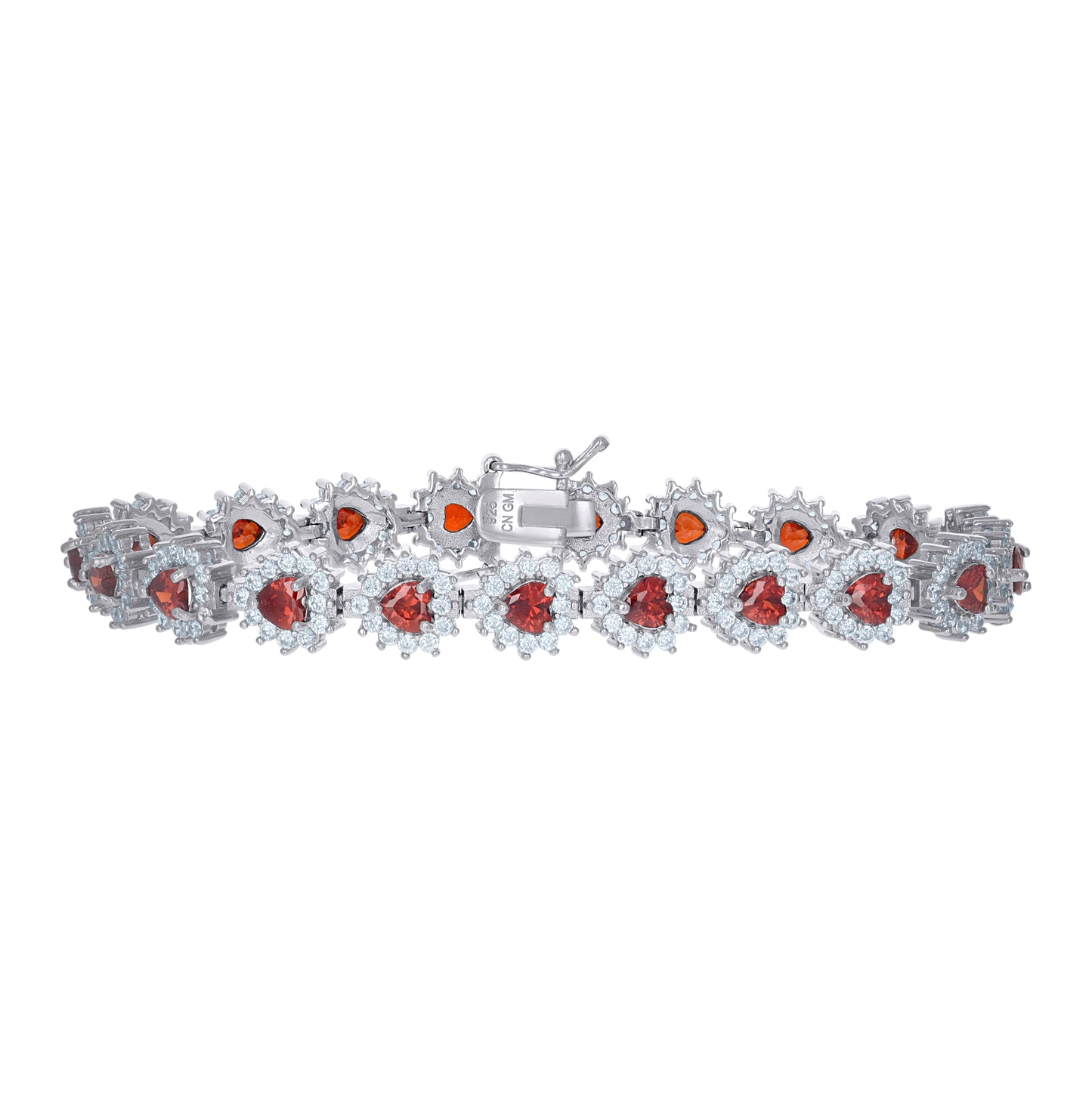 Sterling Silver Womens Cubic-Zirconia Heart Link Fashion Bracelet
