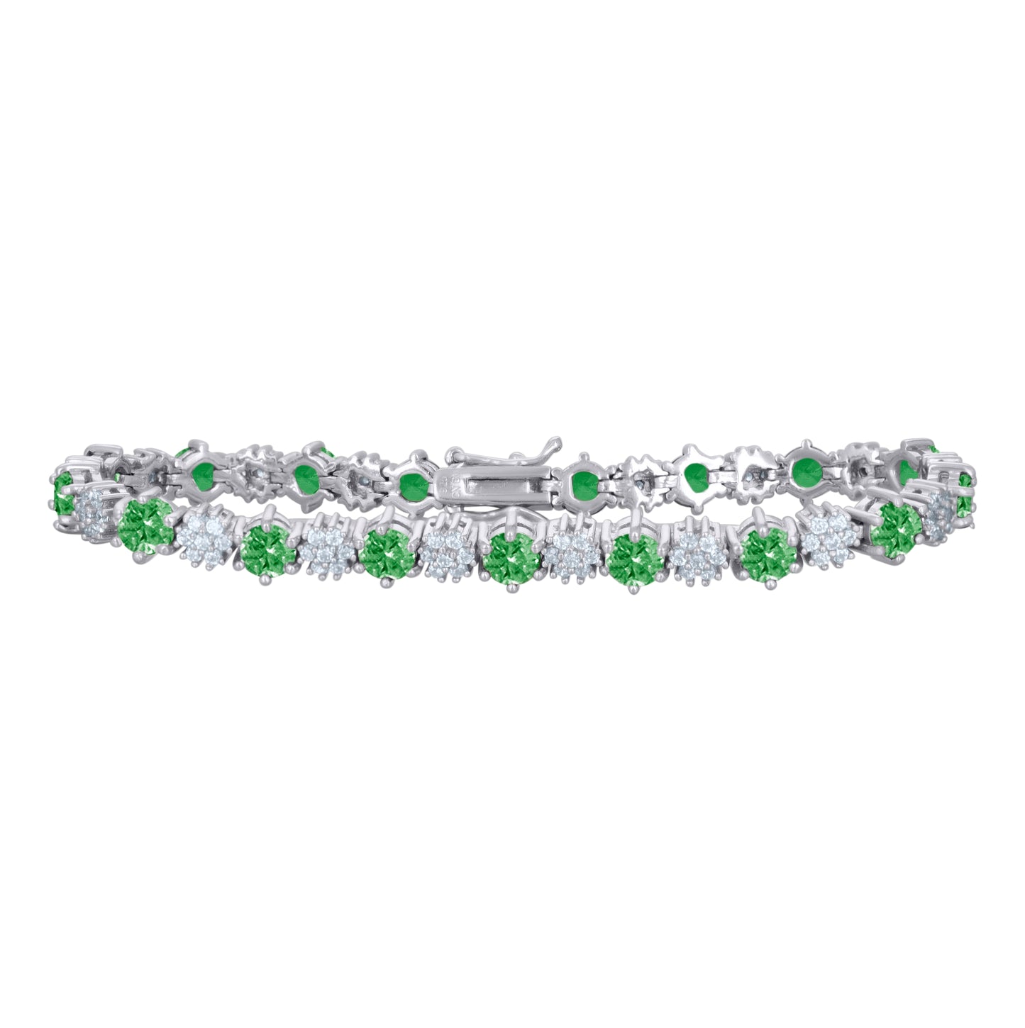 Sterling Silver Womens Cubic-Zirconia Flower Link Fashion Bracelet Size 7.5 Inches
