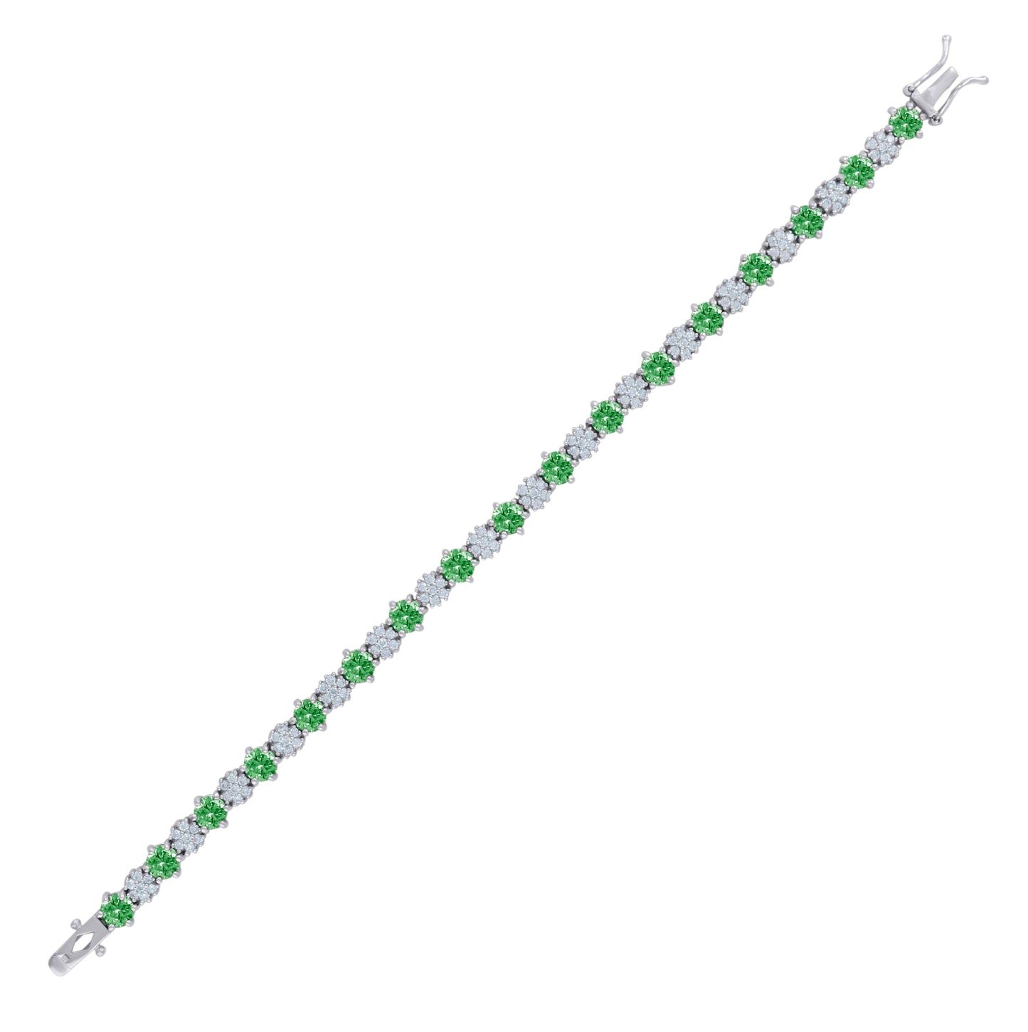 Sterling Silver Womens Cubic-Zirconia Flower Link Fashion Bracelet Size 7.5 Inches
