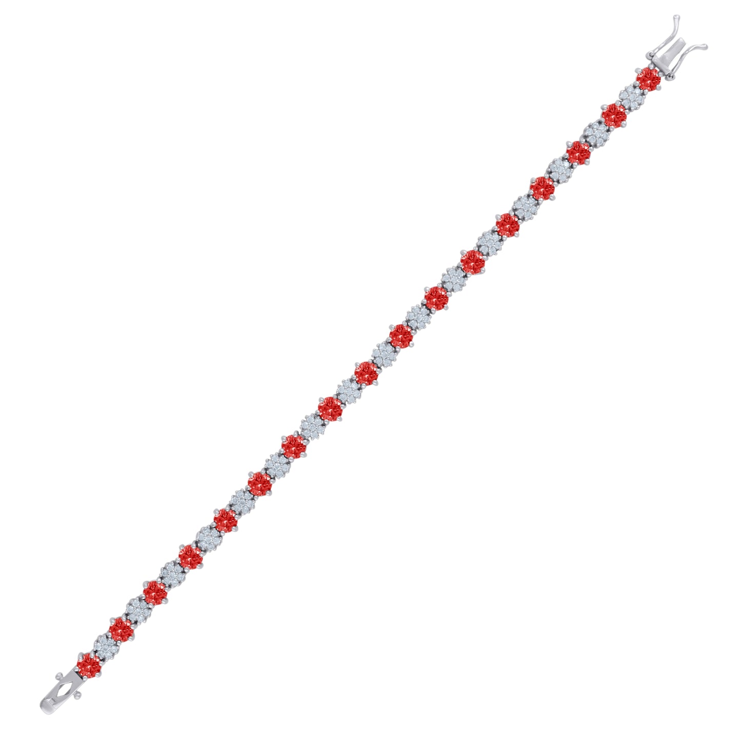 Sterling Silver Womens Cubic-Zirconia Flower Link Fashion Bracelet Size 7.5 Inches