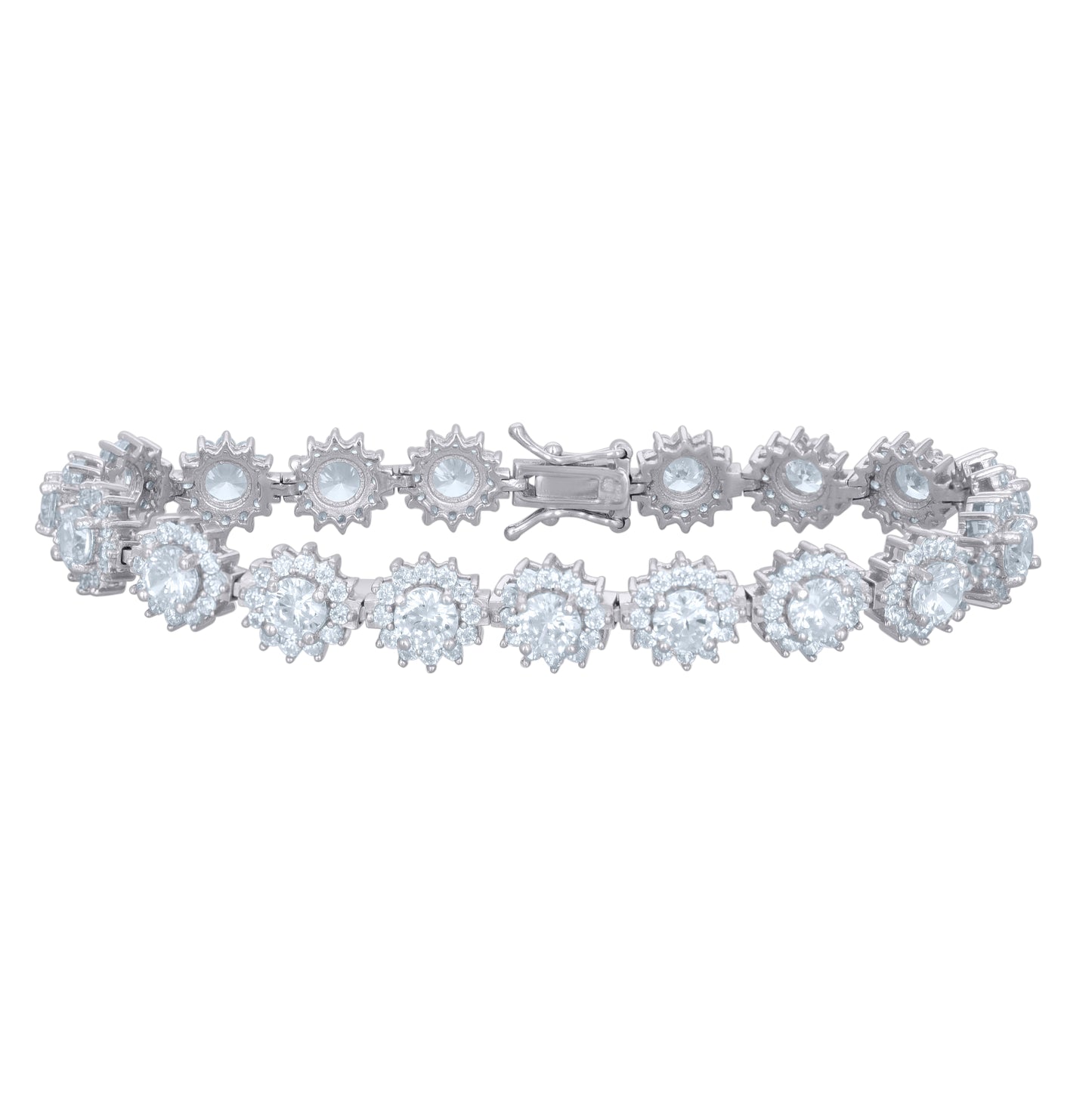 Sterling Silver Women Cubic-Zirconia Flower Link Fashion Bracelet
