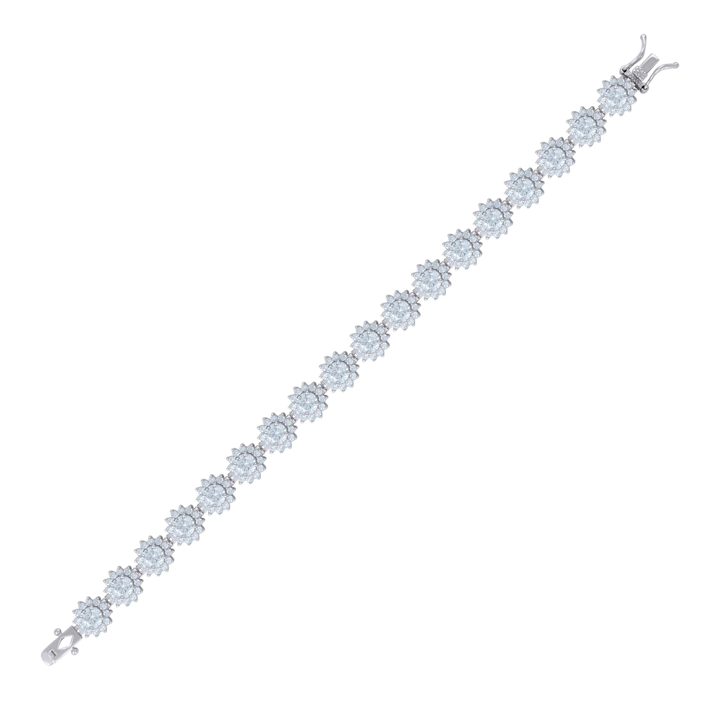 Sterling Silver Women Cubic-Zirconia Flower Link Fashion Bracelet