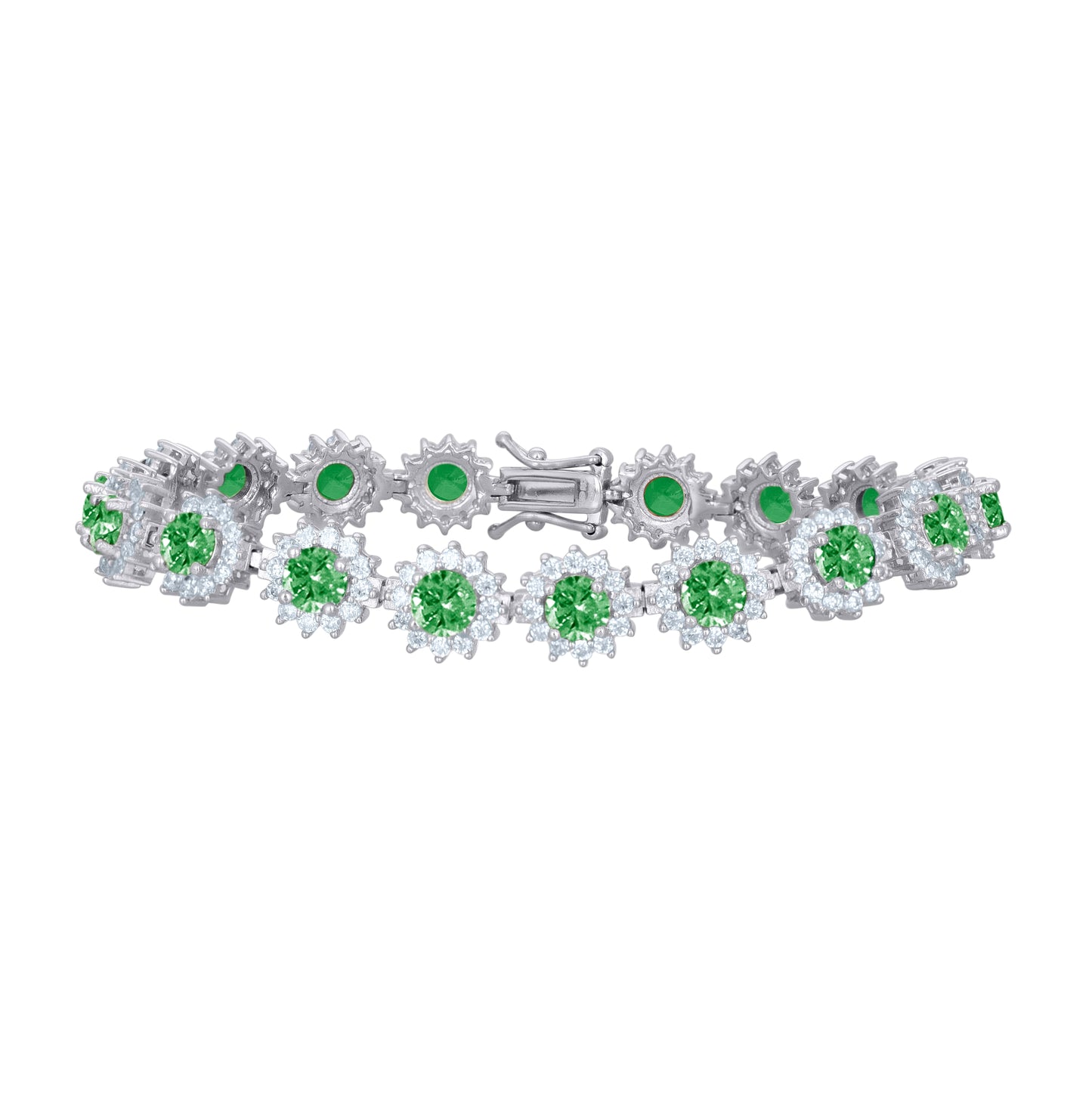 Sterling Silver Women Cubic-Zirconia Flower Link Fashion Bracelet