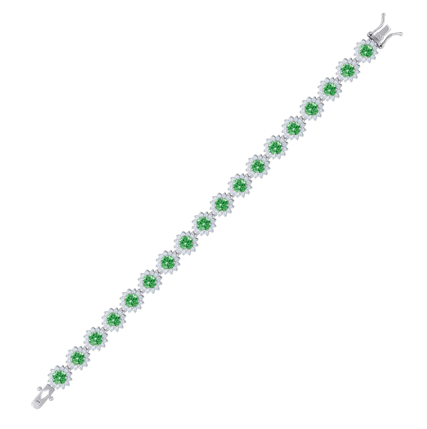 Sterling Silver Women Cubic-Zirconia Flower Link Fashion Bracelet
