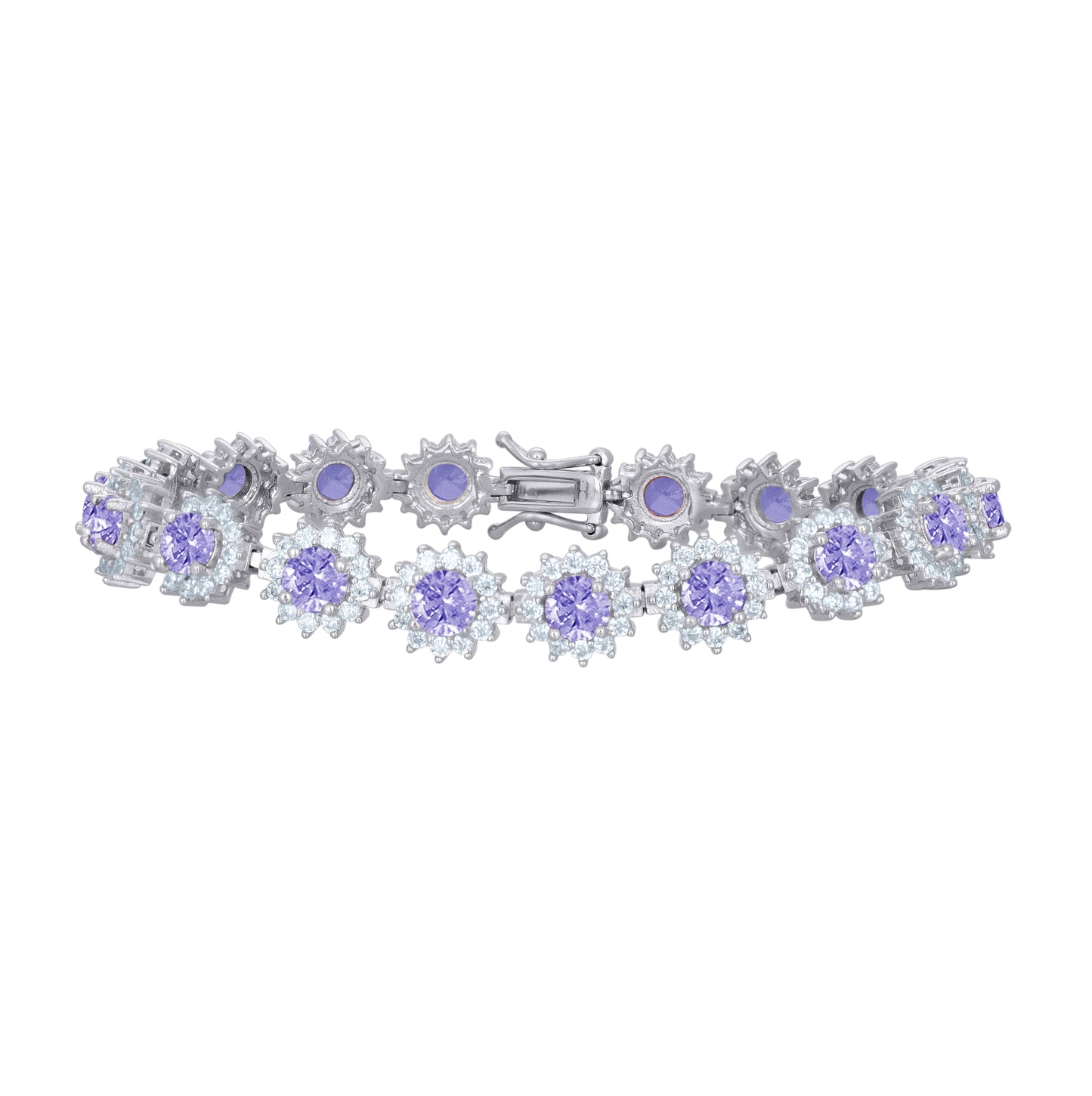 Sterling Silver Women Cubic-Zirconia Flower Link Fashion Bracelet