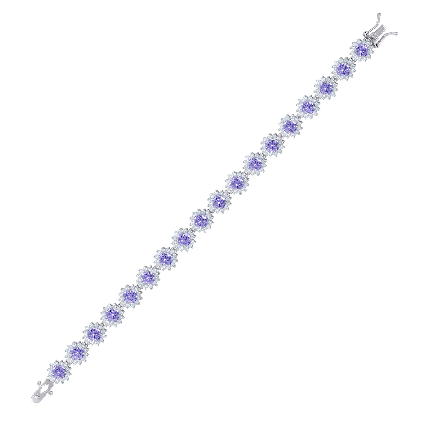 Sterling Silver Women Cubic-Zirconia Flower Link Fashion Bracelet