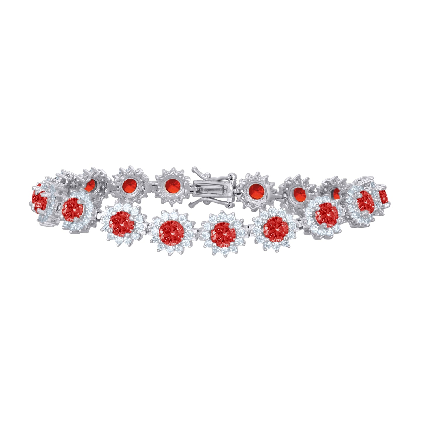 Sterling Silver Women Cubic-Zirconia Flower Link Fashion Bracelet