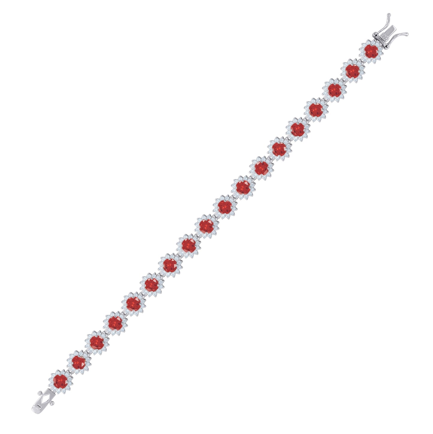 Sterling Silver Women Cubic-Zirconia Flower Link Fashion Bracelet