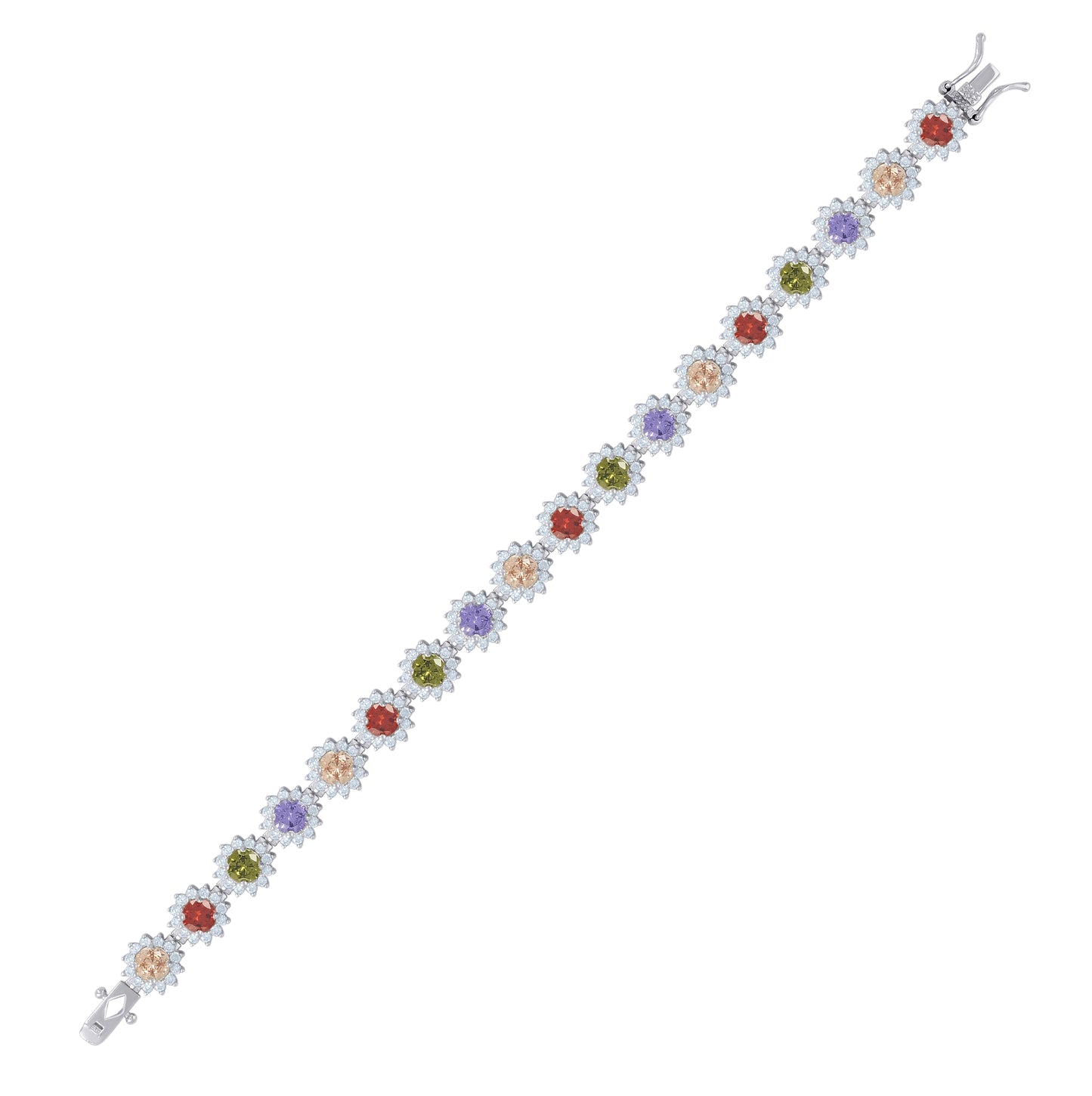 Sterling Silver Women Cubic-Zirconia Flower Link Fashion Bracelet
