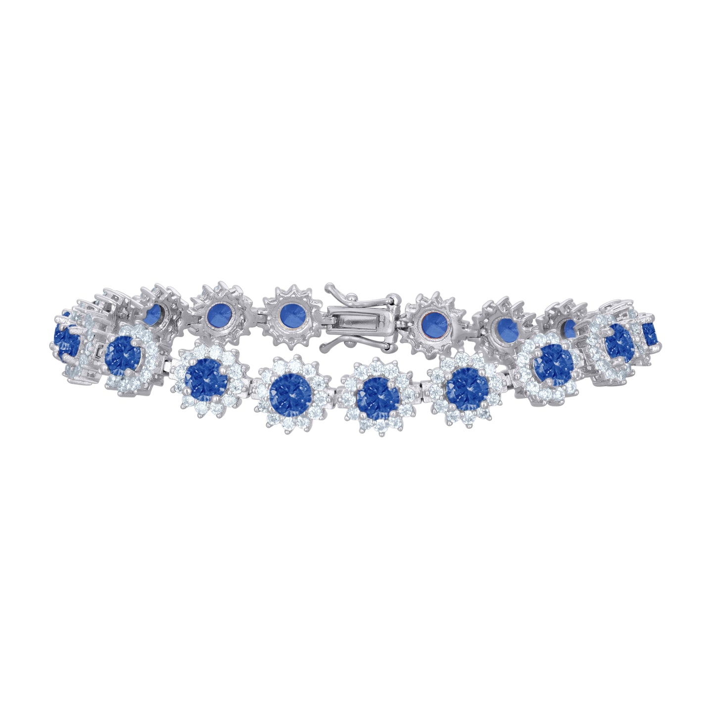 Sterling Silver Women Cubic-Zirconia Flower Link Fashion Bracelet