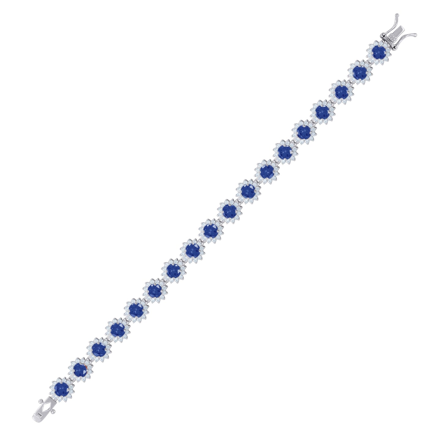 Sterling Silver Women Cubic-Zirconia Flower Link Fashion Bracelet