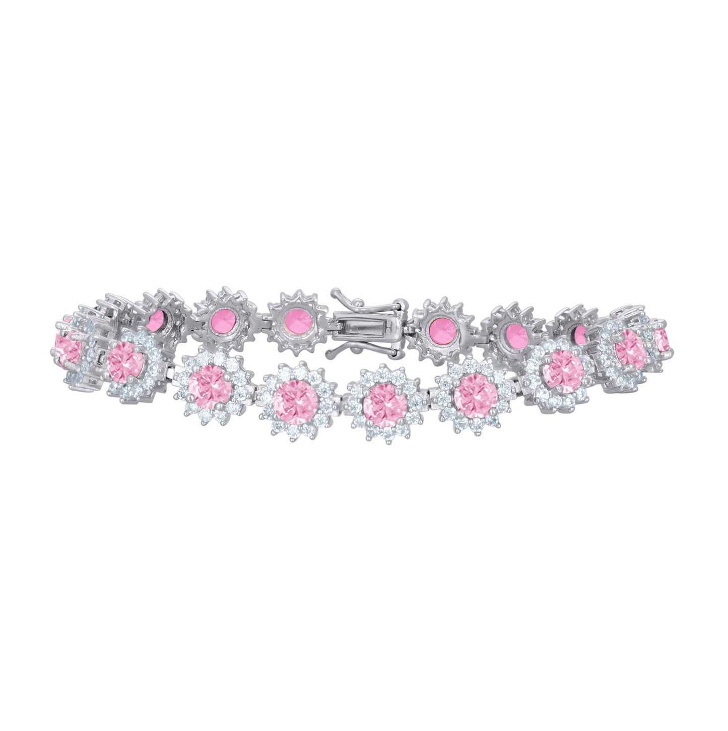 Sterling Silver Women Cubic-Zirconia Flower Link Fashion Bracelet