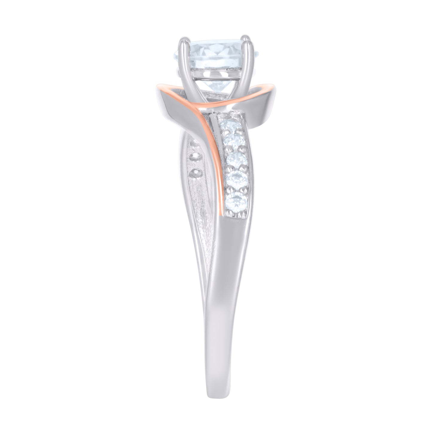 Sterling Silver Rose-Tone Womens Cubic-Zirconia Fashion Bridal Anniversary Wedding Engagement Band Ring