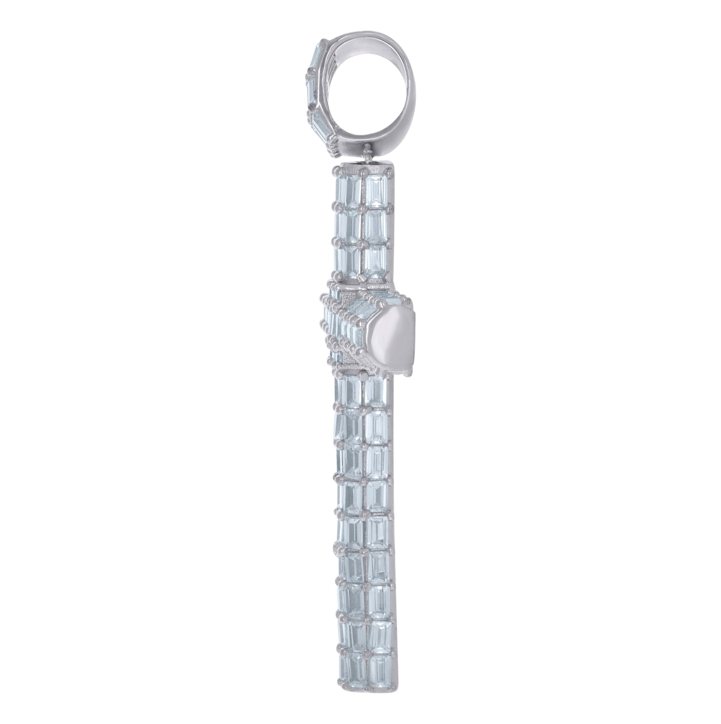 Sterling Silver Mens Baguette Cubic-Zirconia Cross Religious Charm Pendant