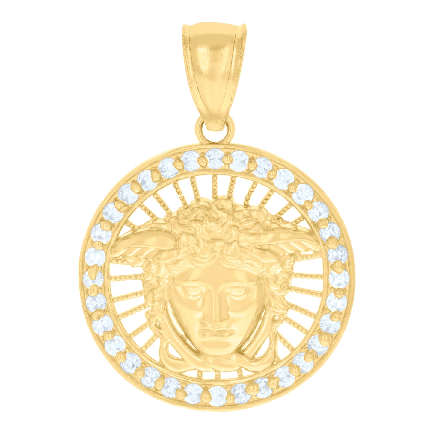 10K Yellow Gold Mens Cubic-Zirconia Medusa Egyptian Charm Pendant