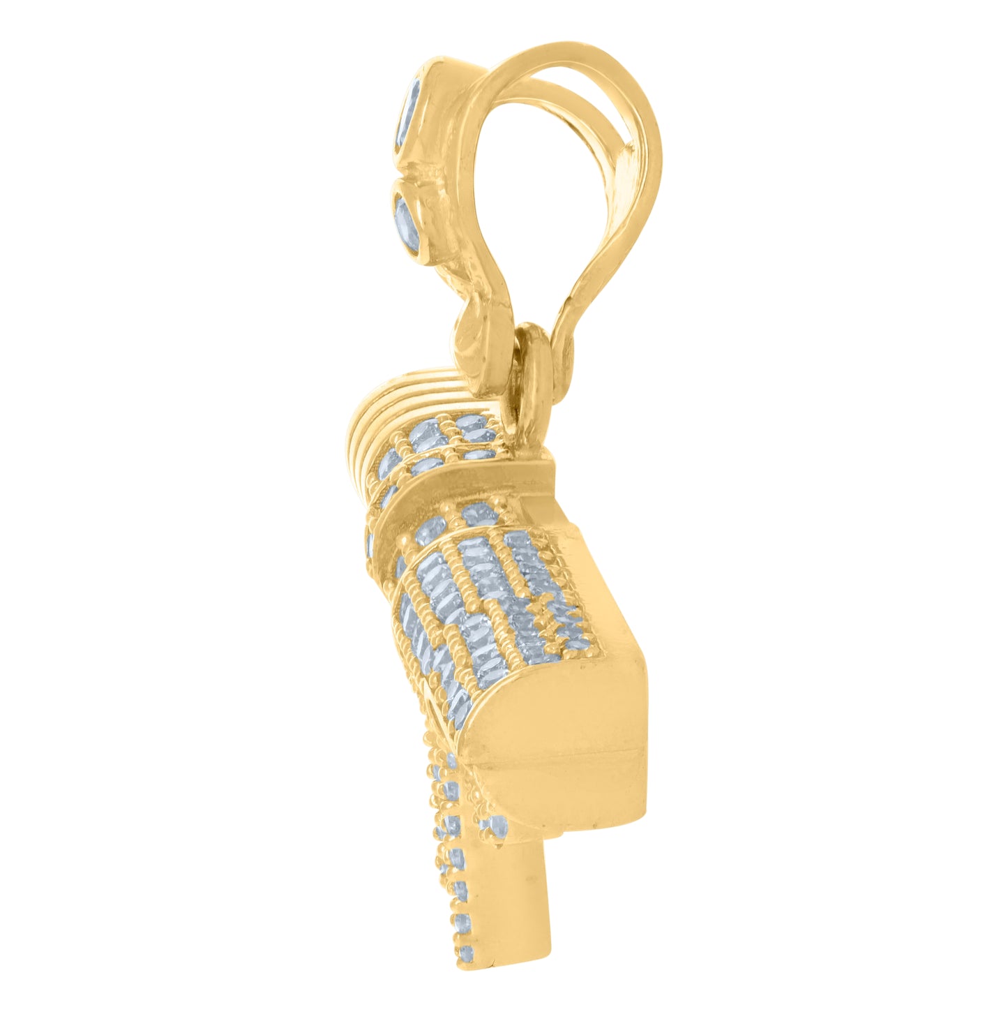 10K Yellow Gold Mens Cubic-Zirconia Pistol Weapons Charm Pendant