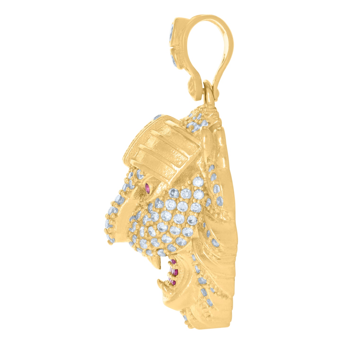 10K Yellow Gold Mens Pink White Cubic-Zirconia Leo/Lion Zodiac Sign/Wildlife Charm Pendant