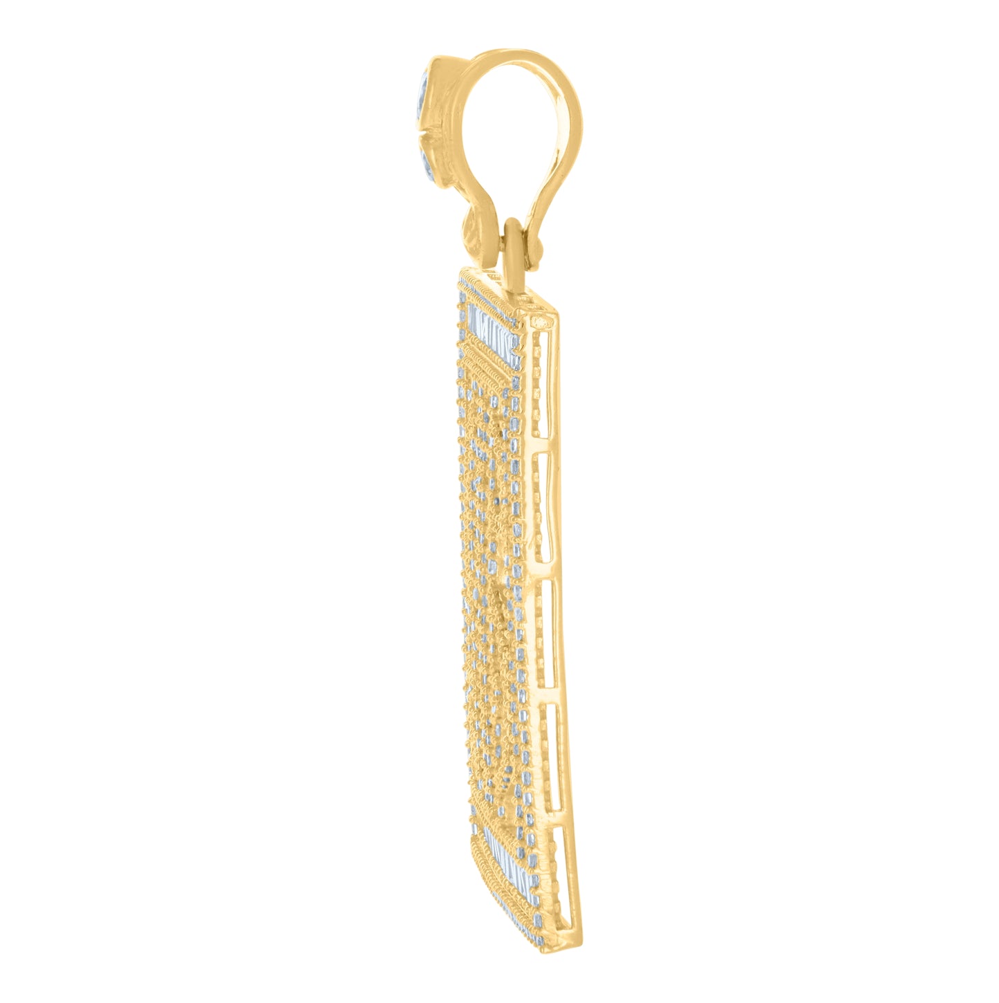 10K Yellow Gold Mens Baguette Round Cubic-Zirconia Square Dollar Sign Currency Charm Pendant