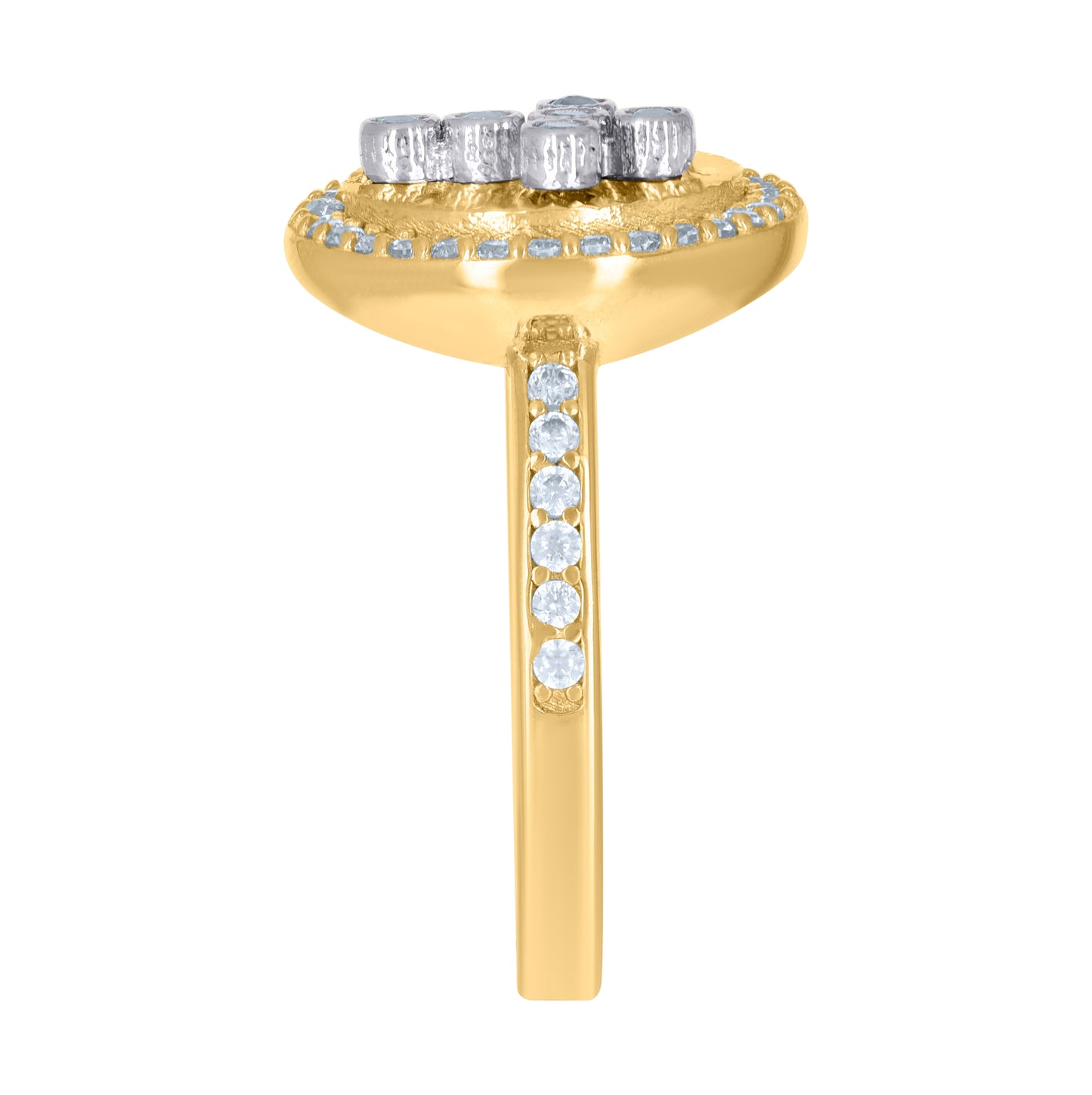 14K Two-Tone Gold Womens Cubic-Zirconia Cross Religious Ring