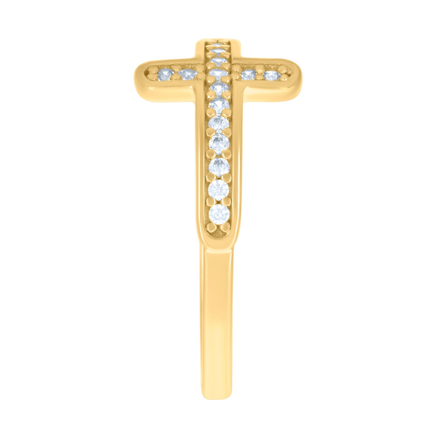 14K Yellow Gold Womens Cubic-Zirconia Cross Religious Ring
