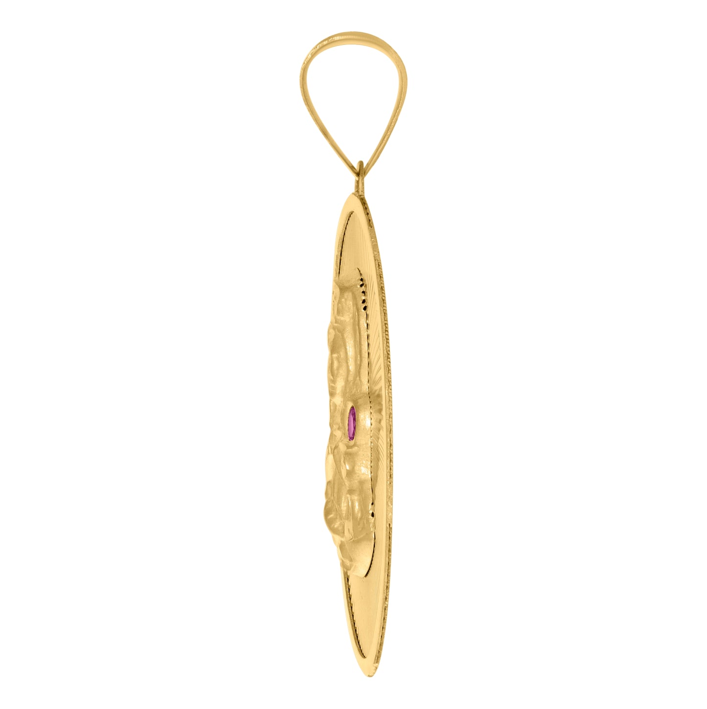 10K Yellow Gold Unisex Red Cubic-Zirconia St. Barbara Saints Religious Charm Pendant