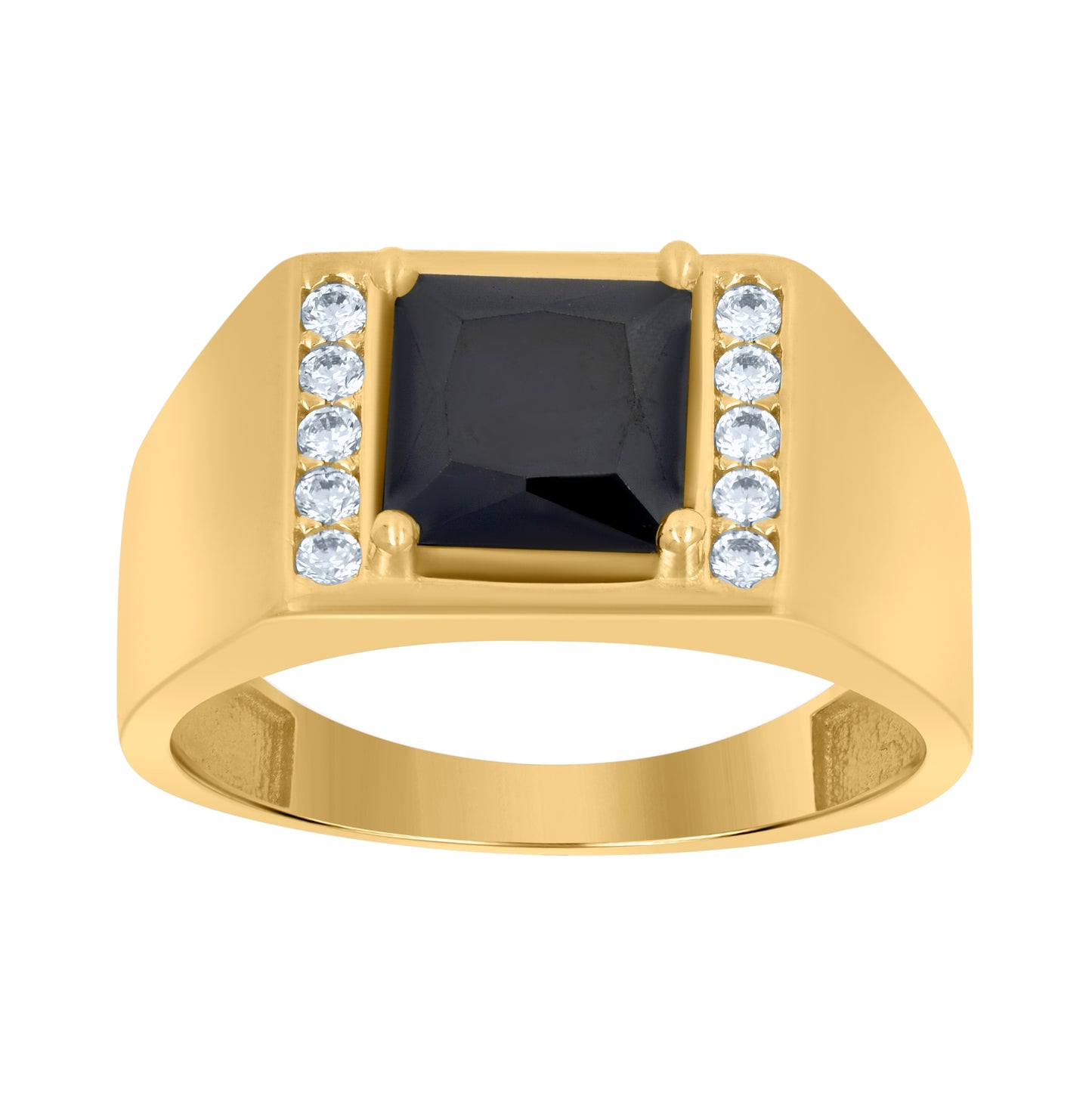 10K Yellow Gold Mens Black White Cubic-Zirconia Square Head Fashion Ring
