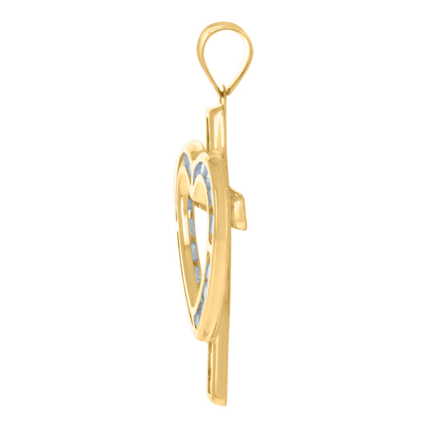 10K Yellow Gold Womens Cubic-Zirconia Heart Cross Religious Charm Pendant