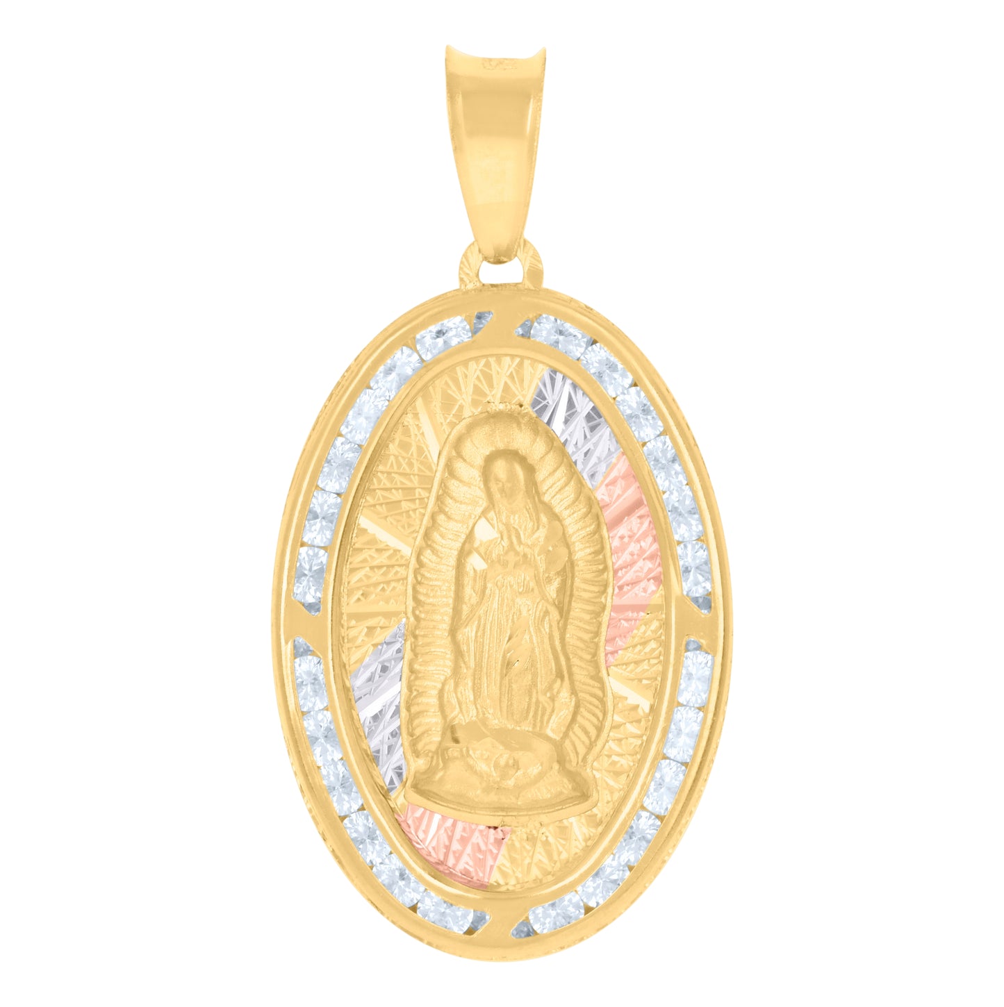 10K Tri-Color Gold Womens Cubic-Zirconia Guadalupe Religious Charm Pendant