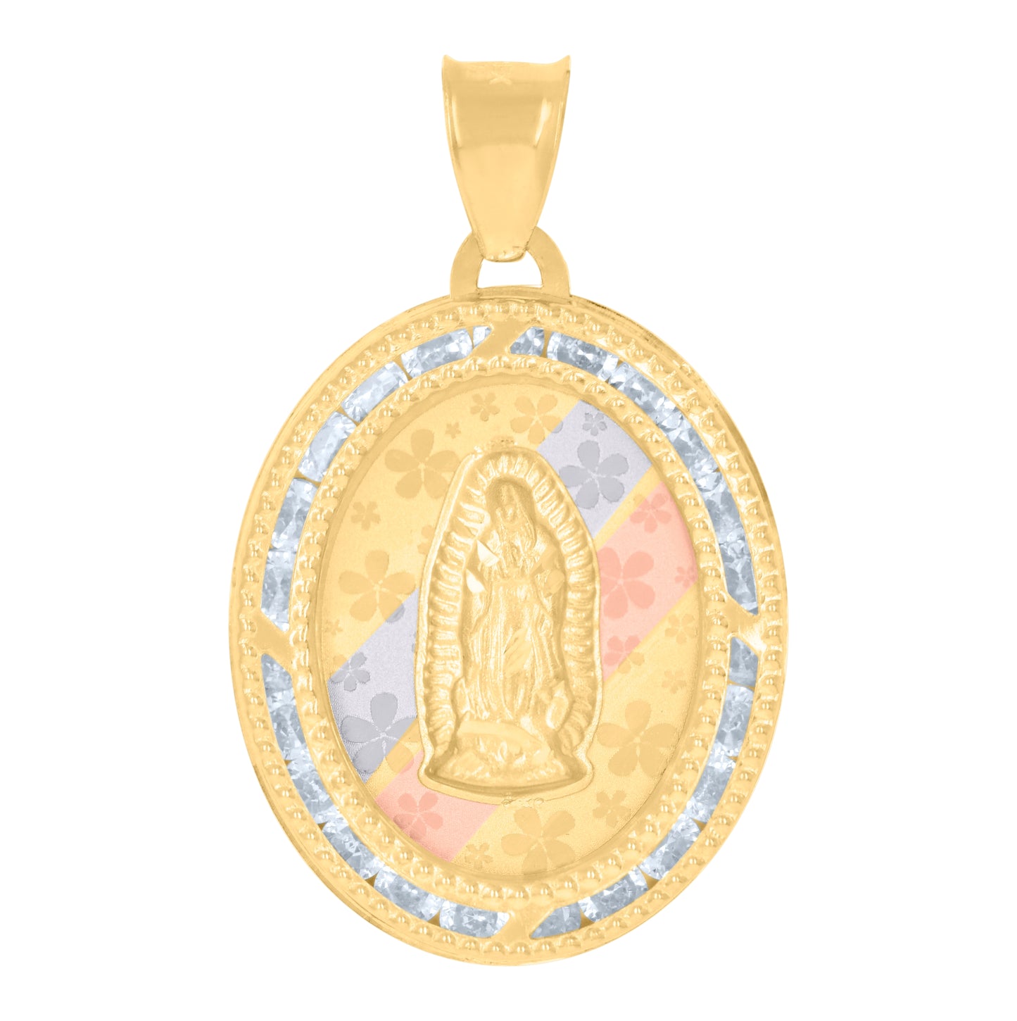 10K Tri-Color Gold Womens Cubic-Zirconia Guadalupe Religious Charm Pendant