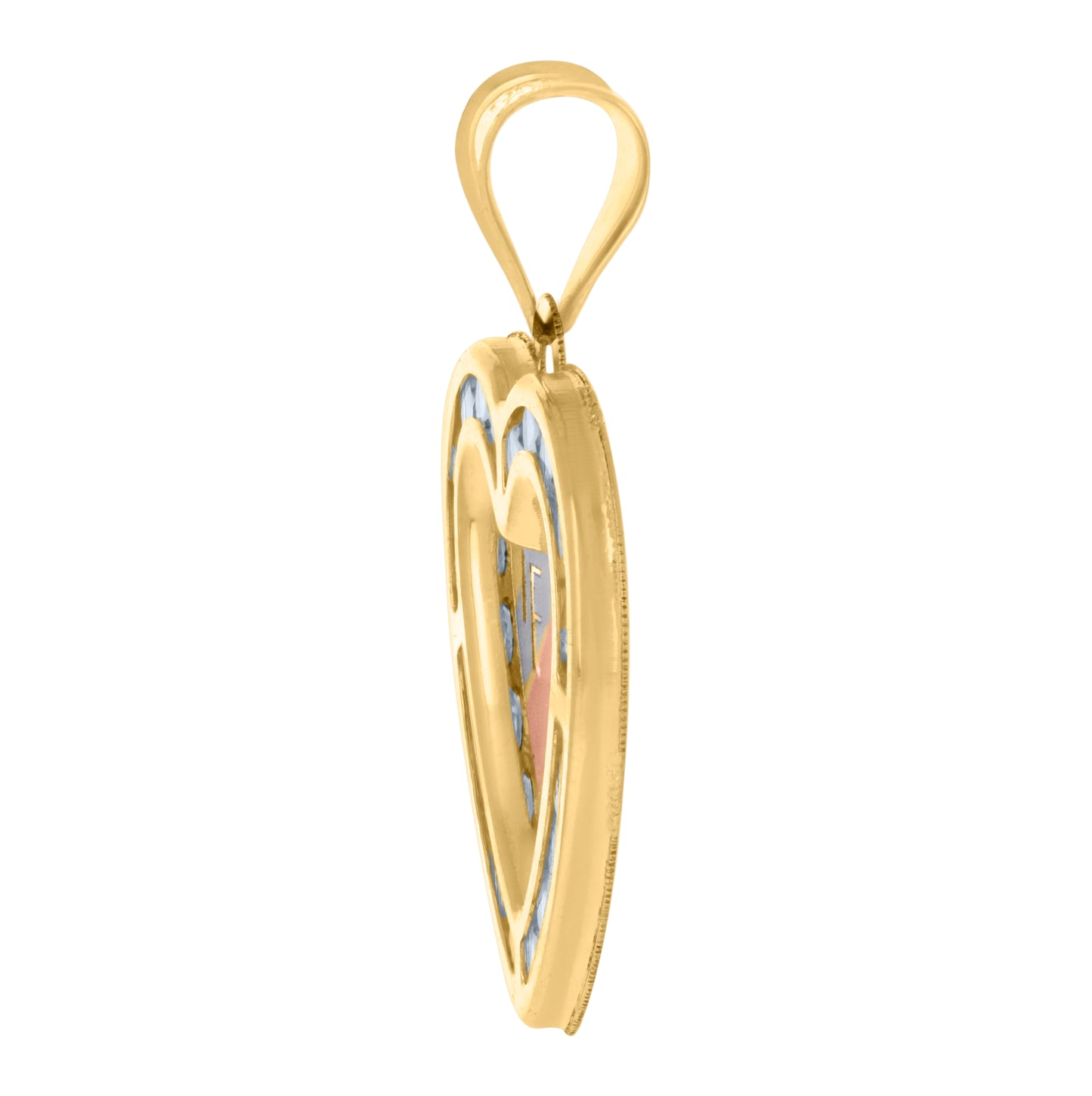 10K Tri-Color Gold Womens Cubic-Zirconia Te Amo Heart Charm Pendant