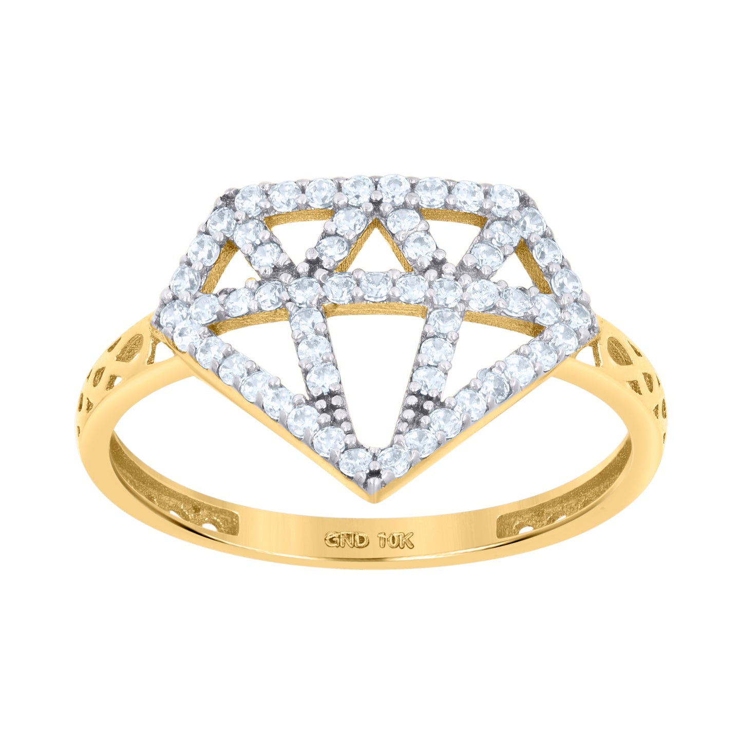 10K Two-tone Gold Womens Cubic-Zirconia Diamond Shape Fashion Ring