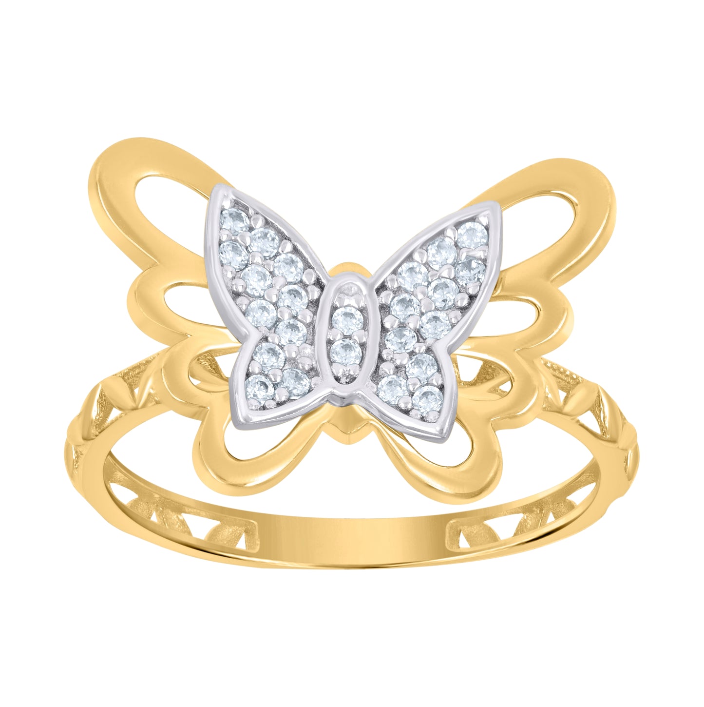 10K Two-tone Gold Womens Cubic-Zirconia Butterfly Fashion Ring