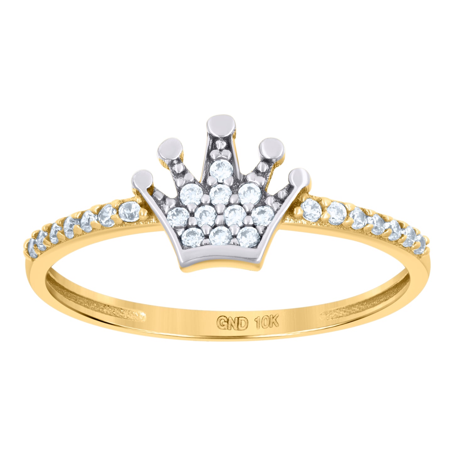 10K Two-Tone Gold Womens Cubic-Zirconia Crown Fashion Ring
