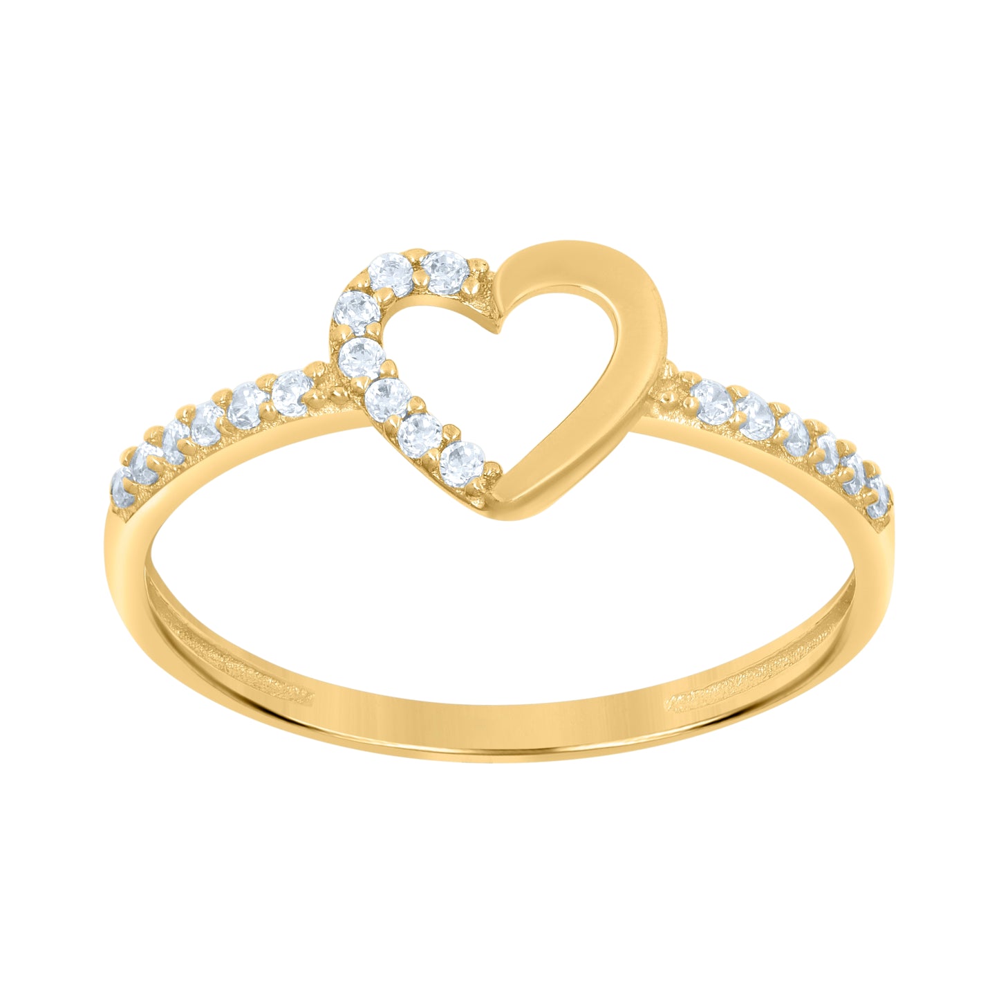 10K Yellow Gold Womens Cubic-Zirconia Heart Love Ring