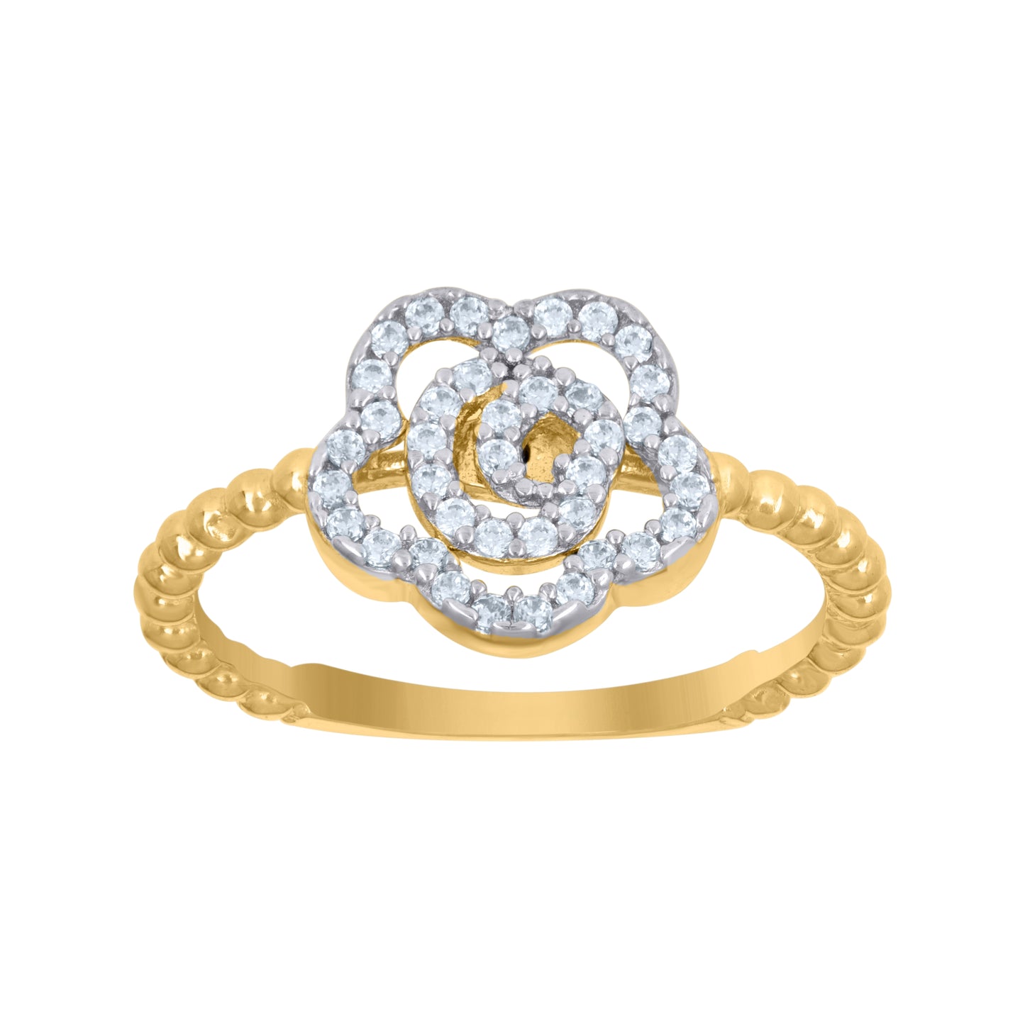 10K Two-Tone Gold Womens Cubic-Zirconia Flower Fashion Ring