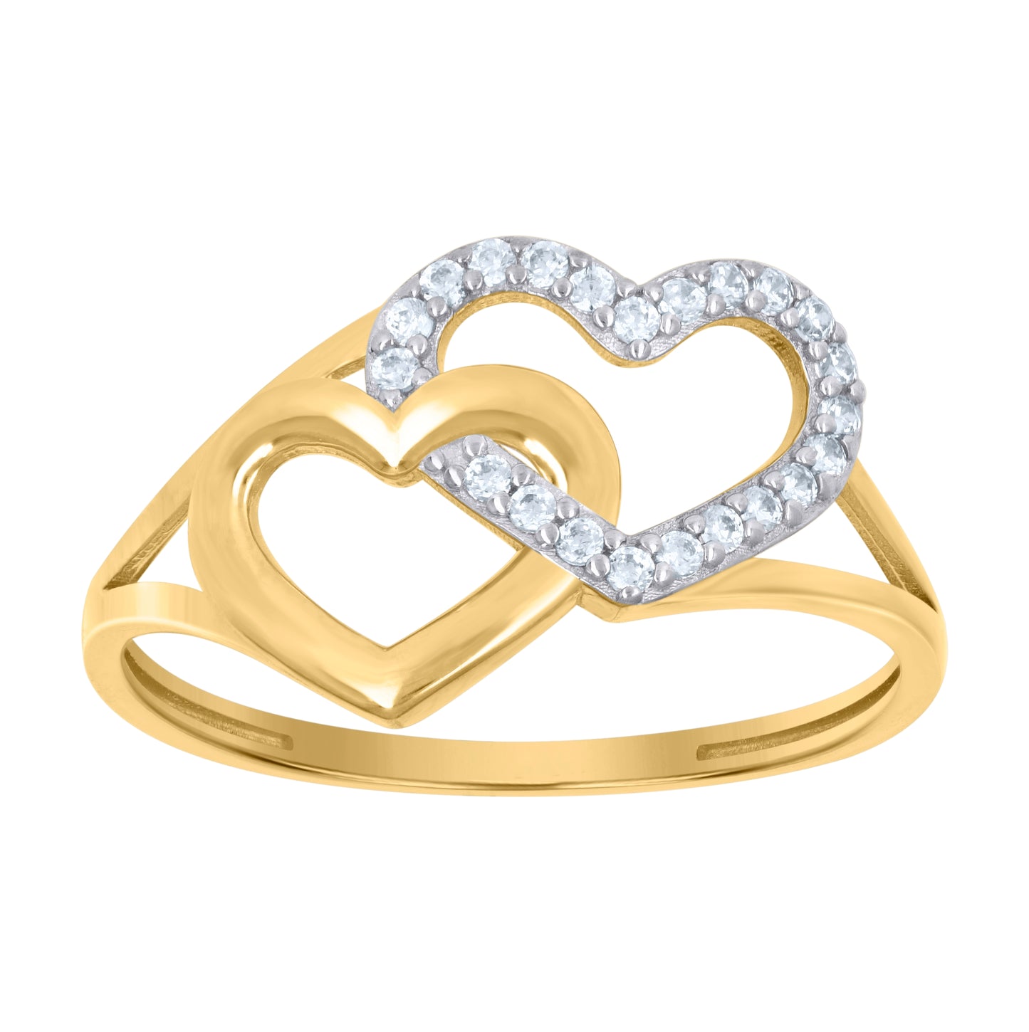 10K Two-Tone Gold Womens Cubic-Zirconia Intertwined Heart Ring