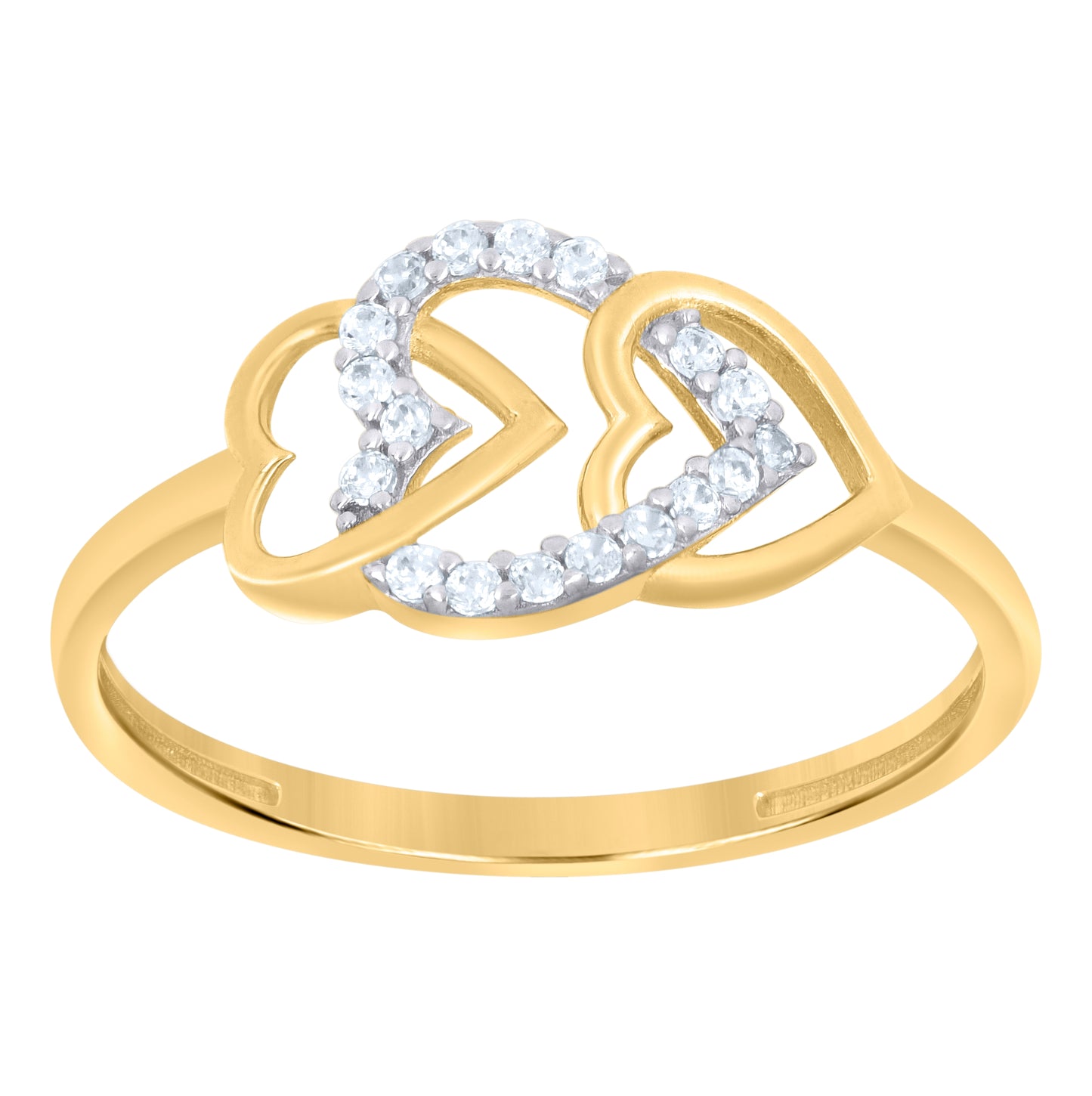10K Two-Tone Gold Womens Cubic-Zirconia Intertwined Heart Ring