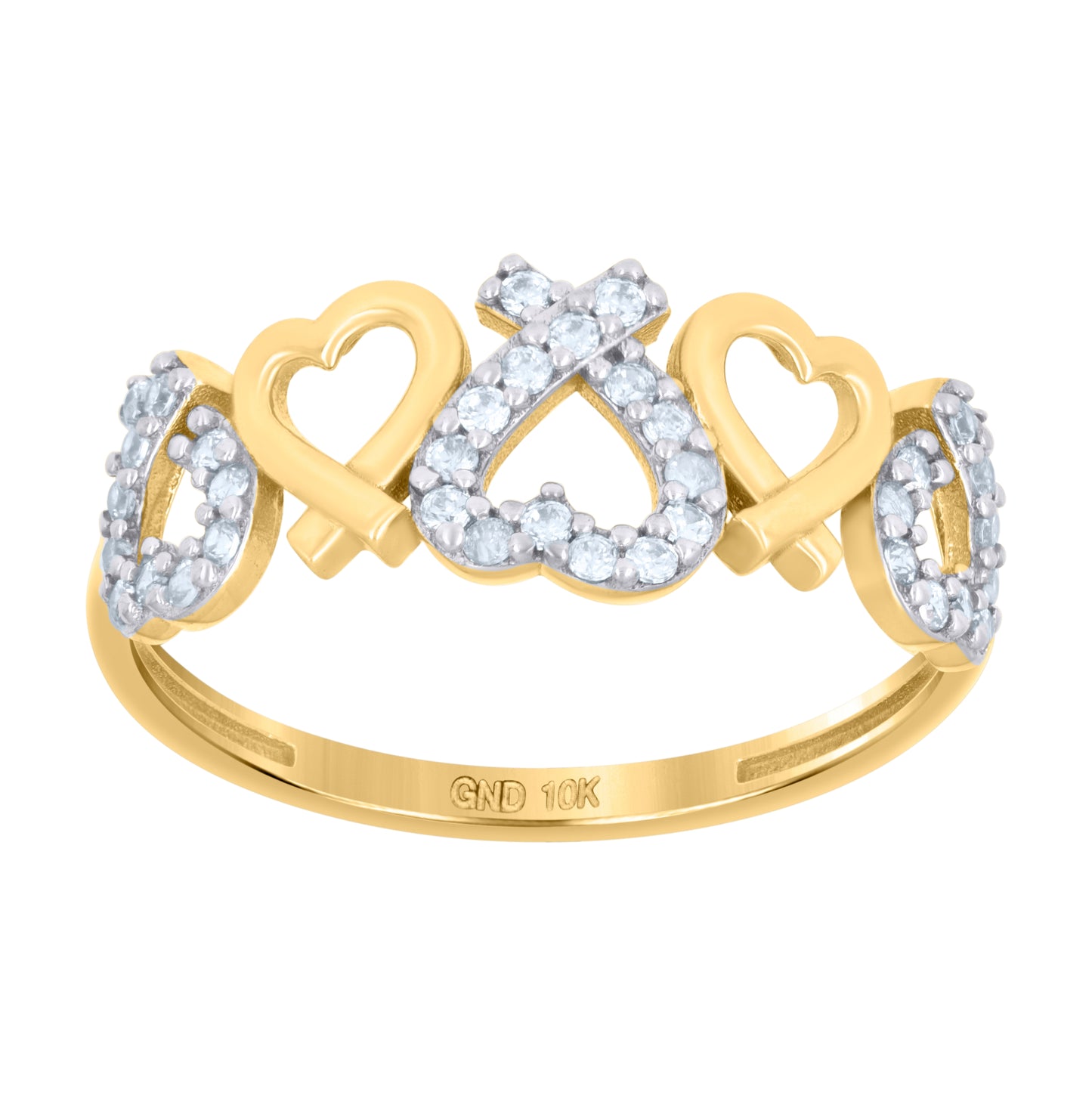 10K Two-Tone Gold Womens Cubic-Zirconia Hearts Ring