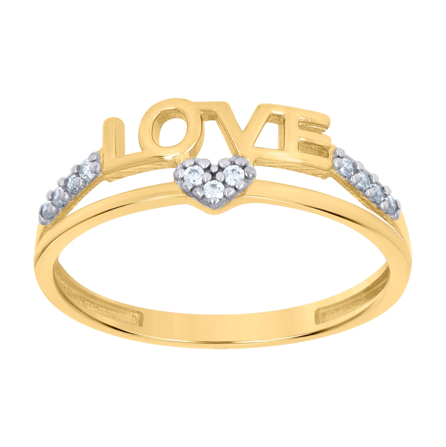 10K Two-Tone Gold Womens Cubic-Zirconia Love Heart Love Ring