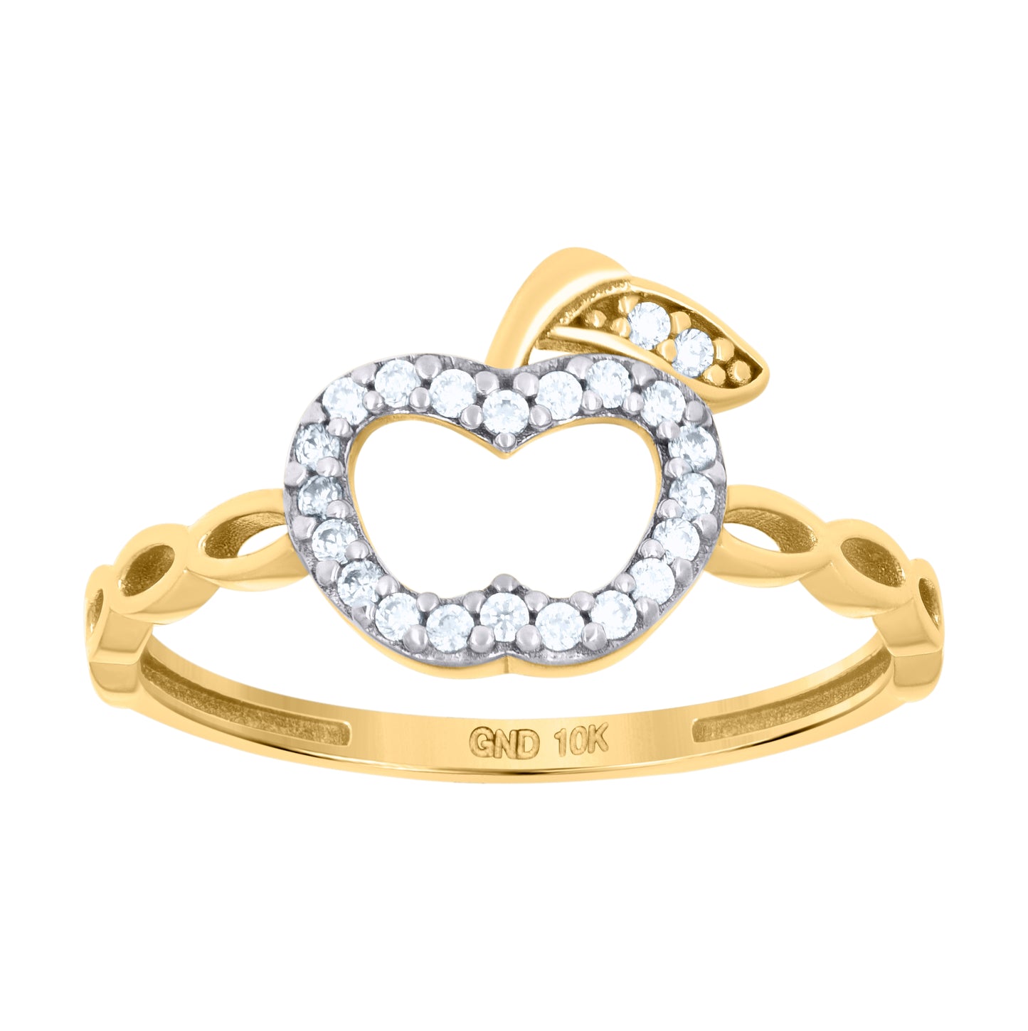 10K Two-Tone Gold Womens Cubic-Zirconia Apple Fashion Ring