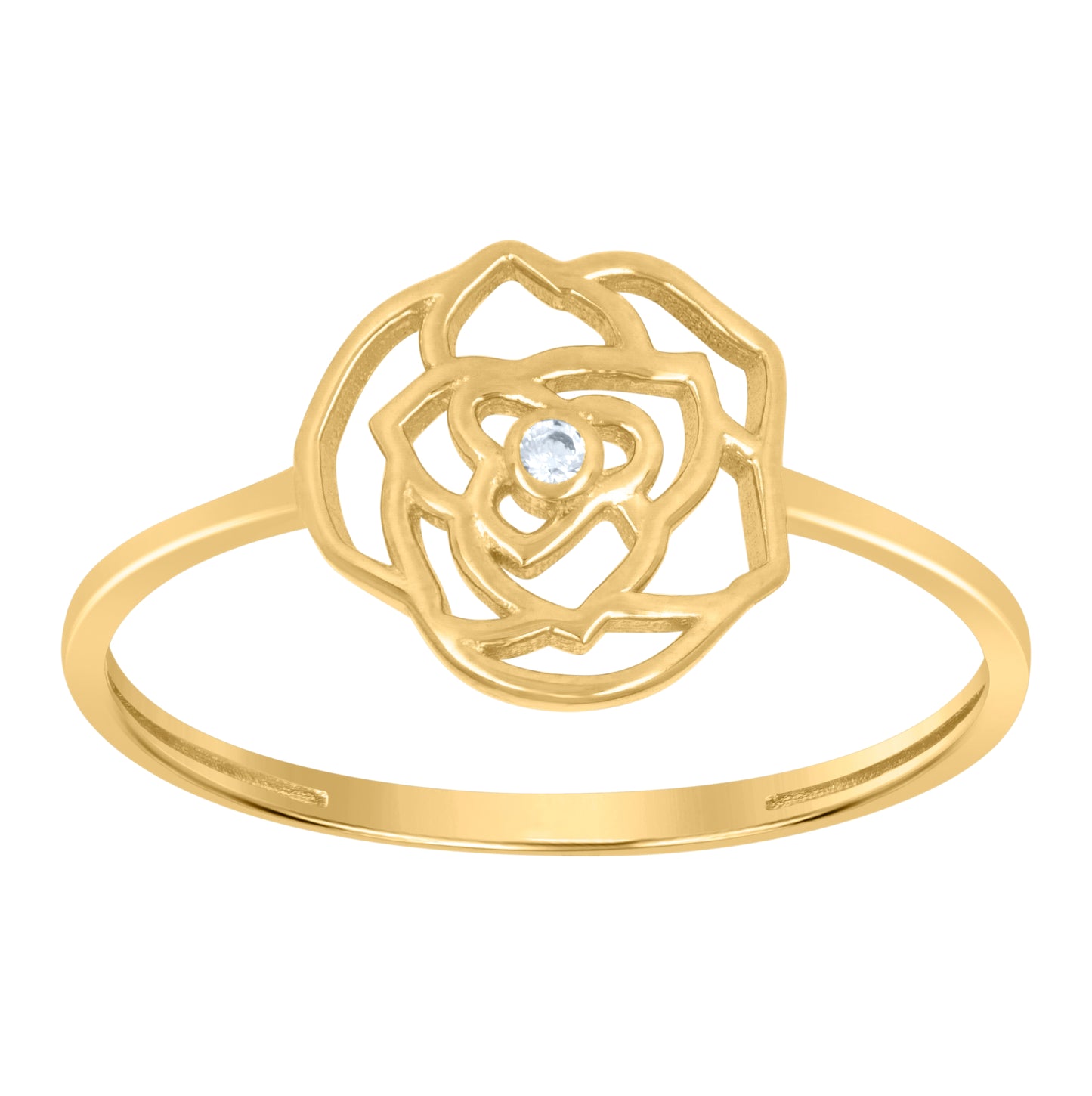 10K Yellow Gold Womens Cubic-Zirconia Flower Fashion Ring