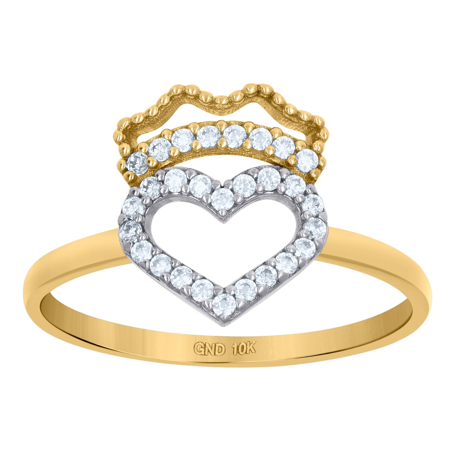 10K Two-Tone Gold Womens Cubic-Zirconia Crown Heart Love Ring