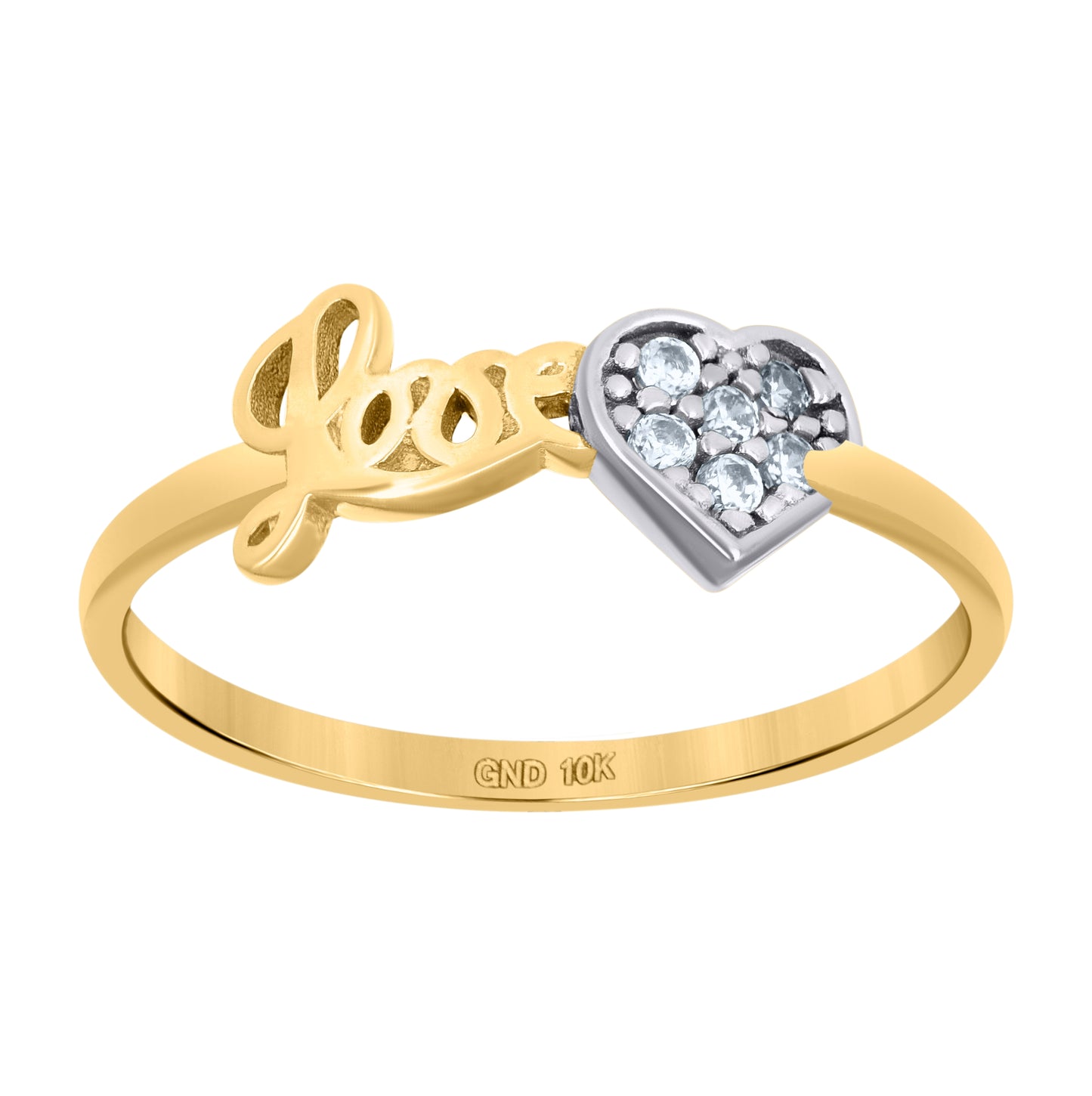 10K Two-Tone Gold Womens Cubic-Zirconia Love Heart Love Ring