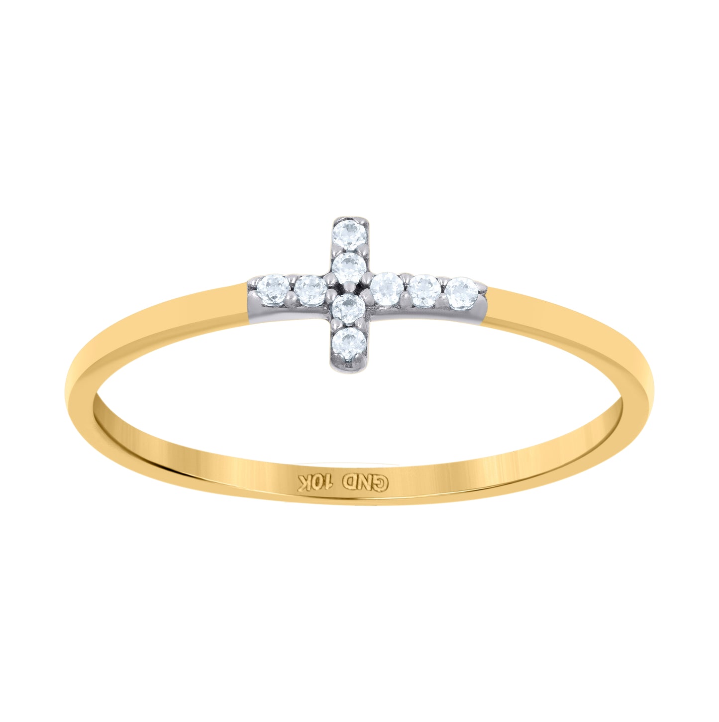 10K Two-Tone Gold Womens Cubic-Zirconia Cross Religious Ring