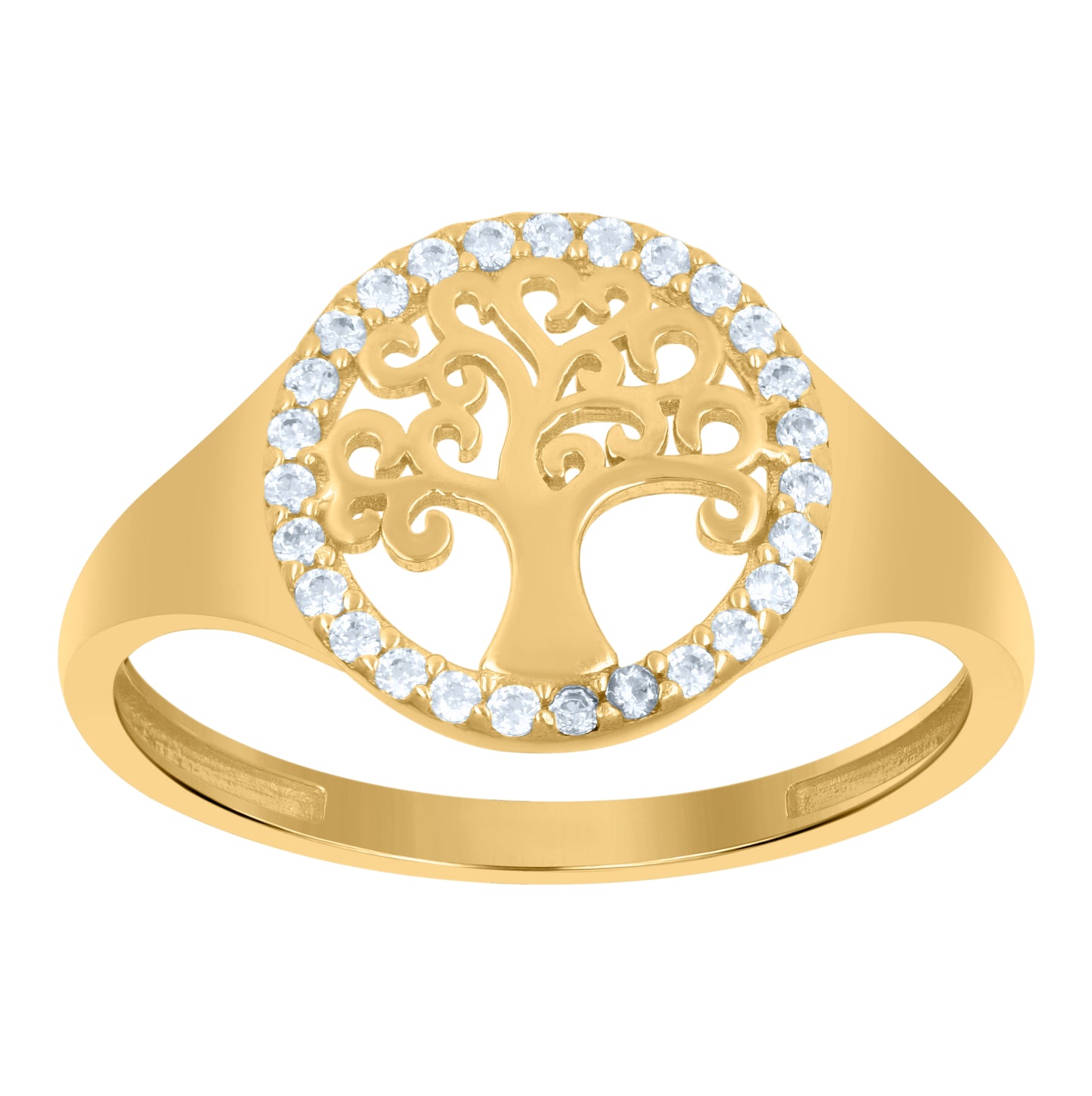 10K Yellow Gold Womens Cubic-Zirconia Tree Of Life Good luck Ring