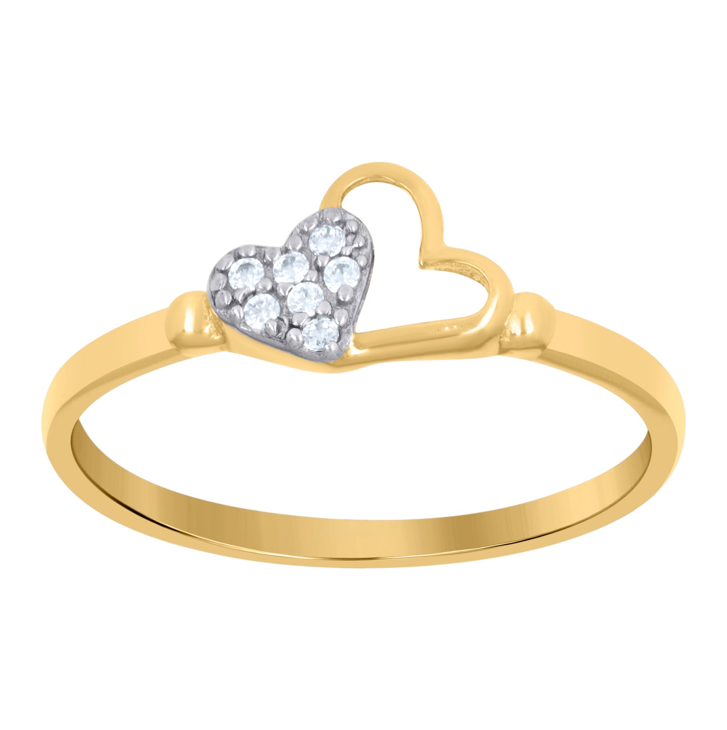 10K Two-Tone Gold Womens Cubic-Zirconia Double Heart Ring
