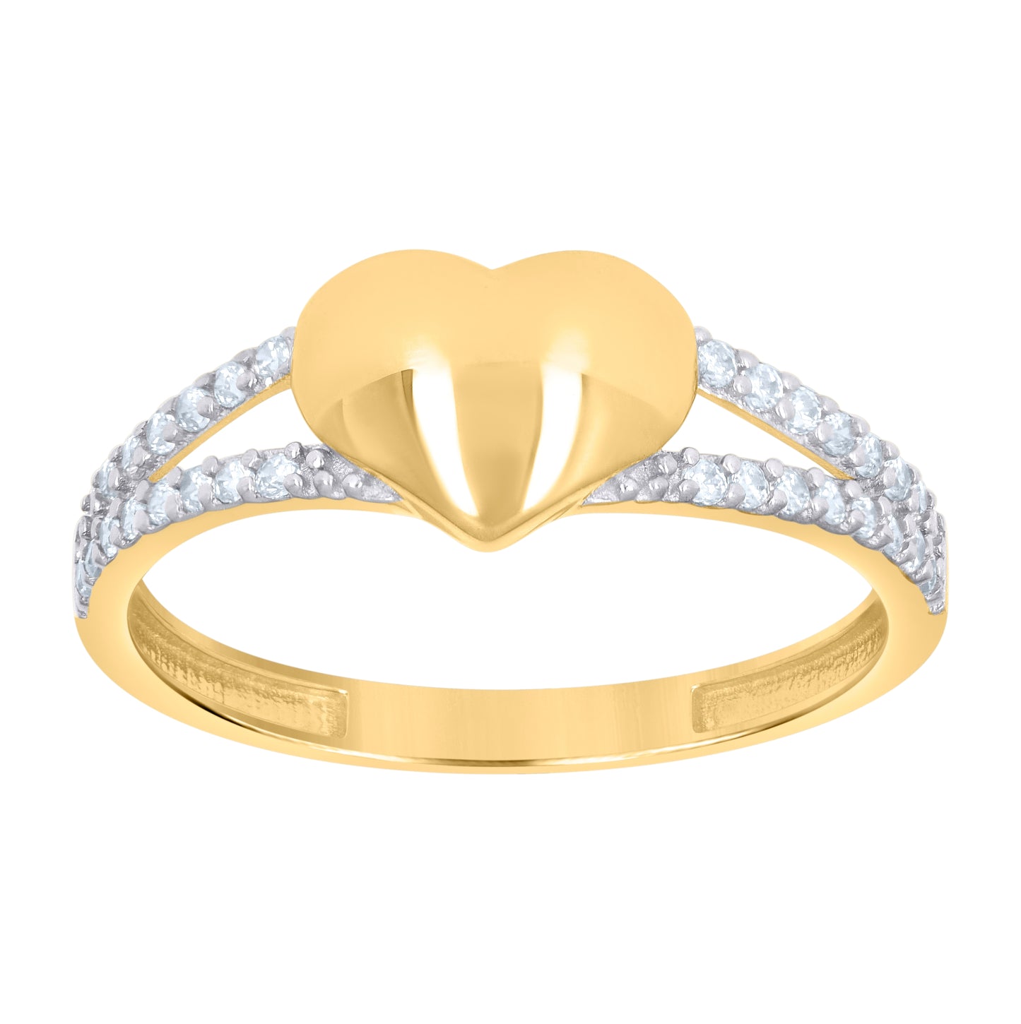 10K Two-Tone Gold Womens Cubic-Zirconia Heart Love Ring
